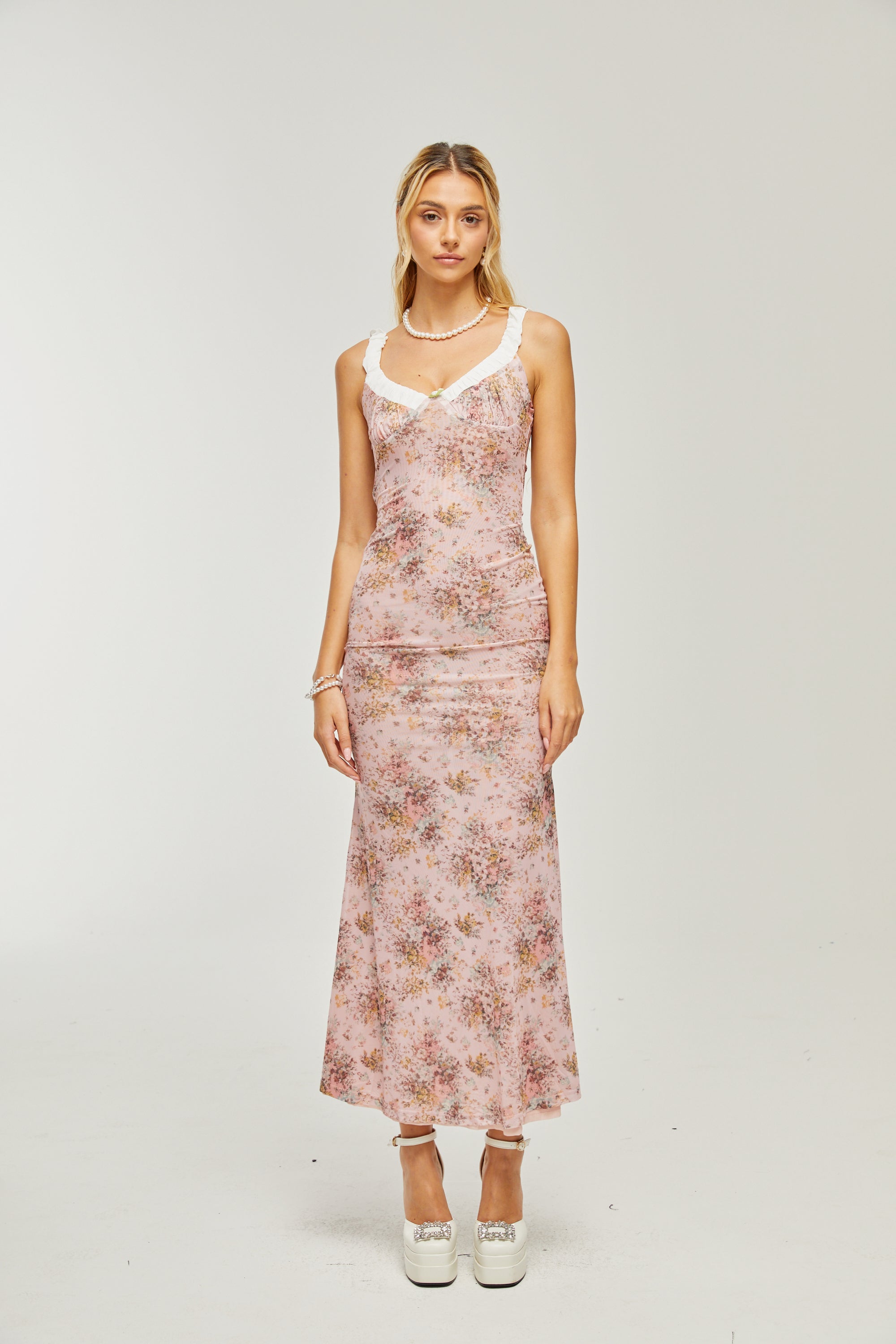 Karia – Rosa Midikleid mit Blumenmuster