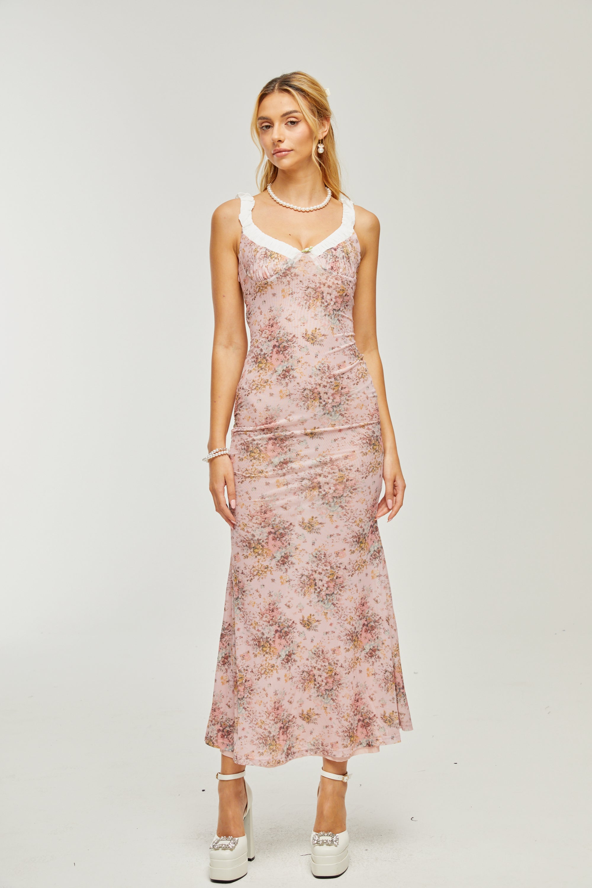 Karia pink floral midi dress