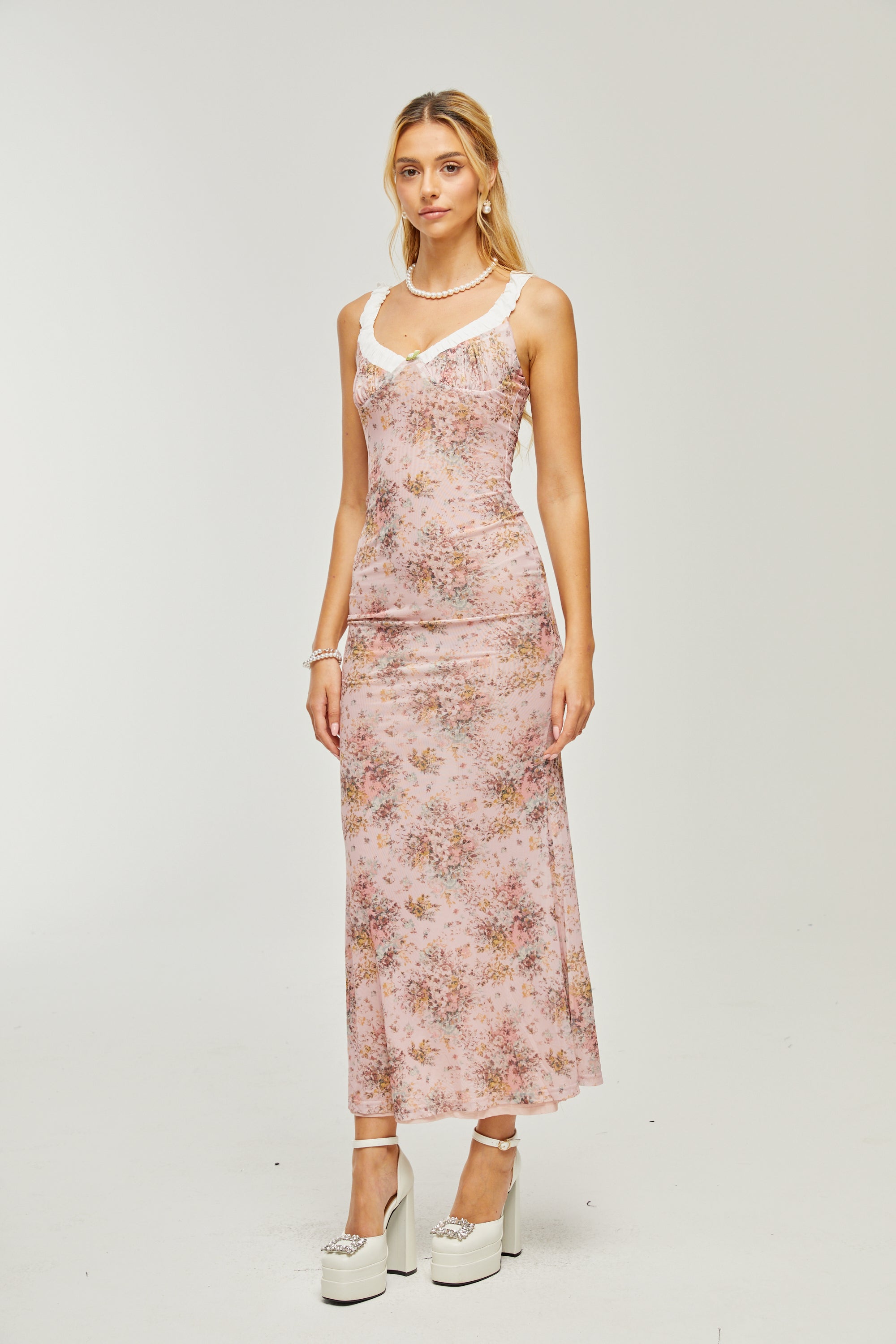 Karia pink floral midi dress