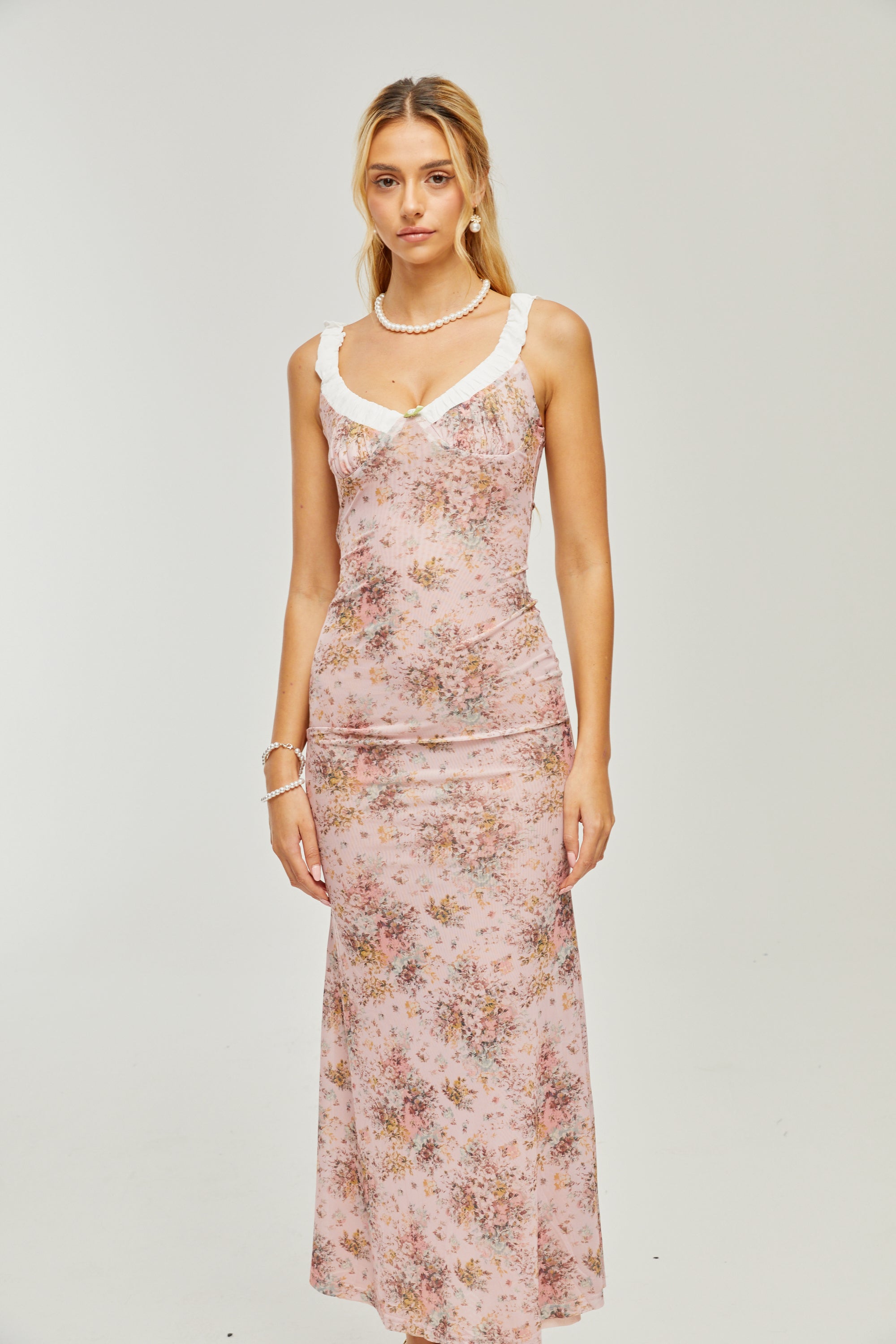 Karia pink floral midi dress