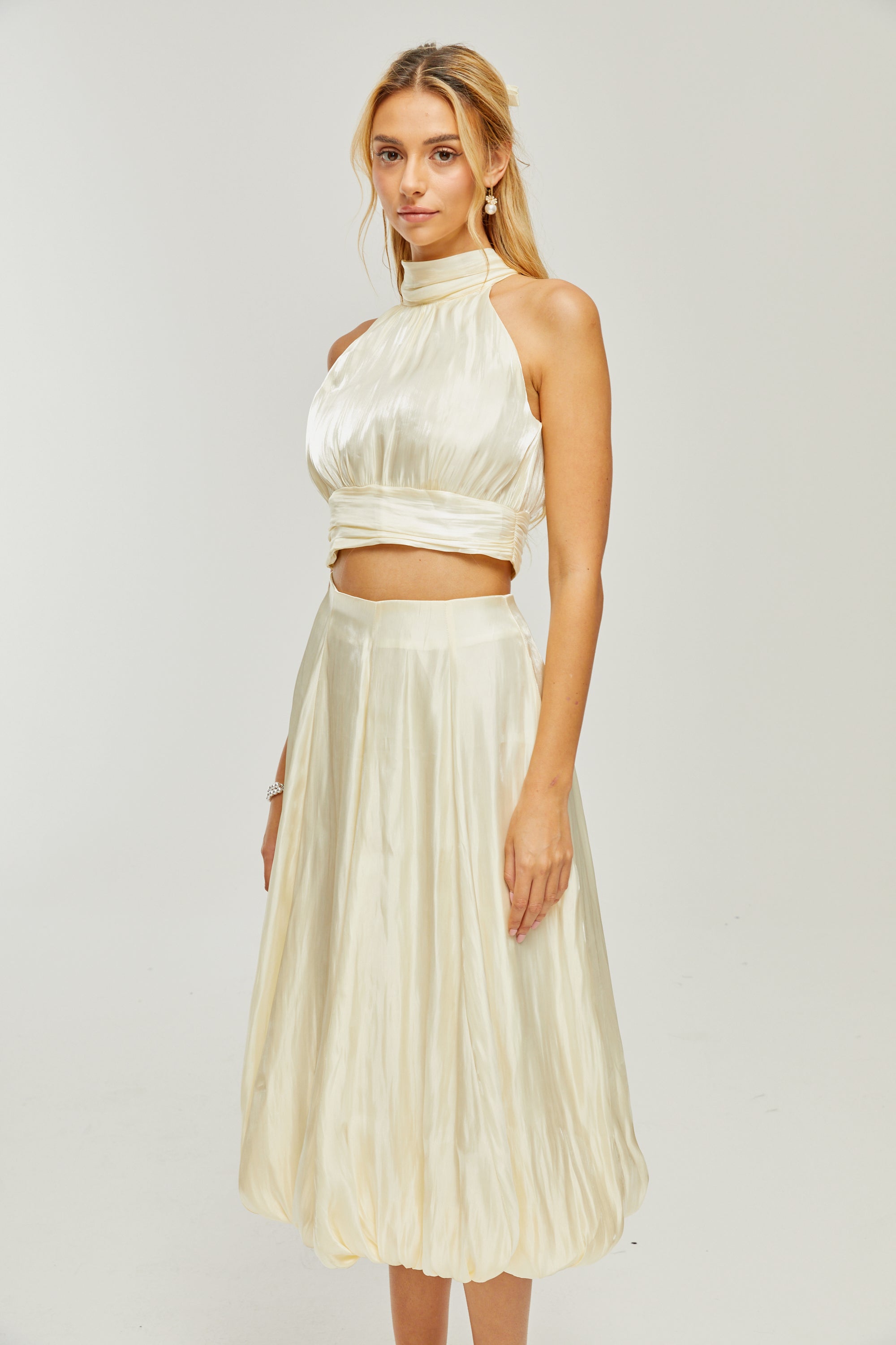 Céline white pleated top & skirt matching set