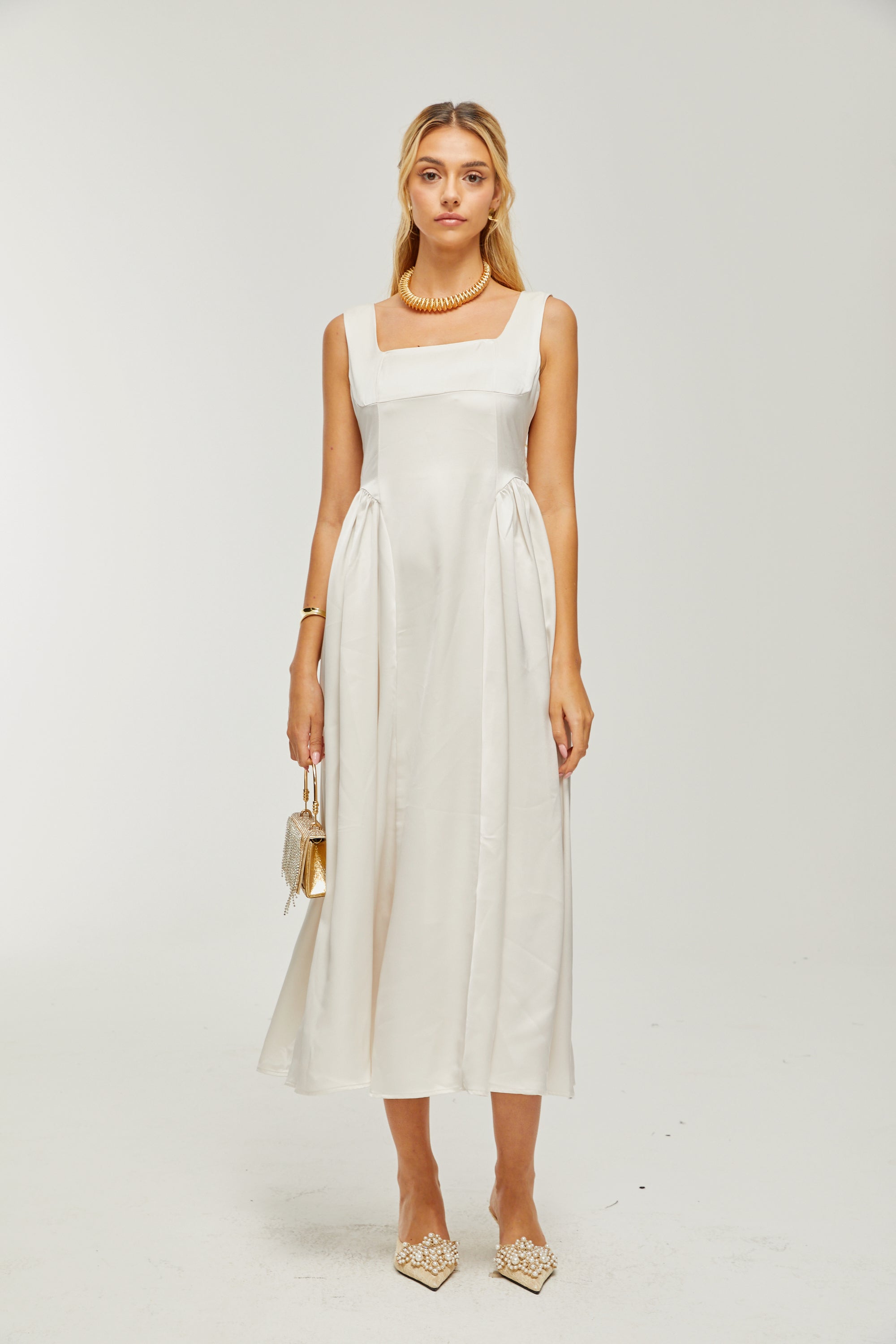 Océane square-neck pleated midi dress