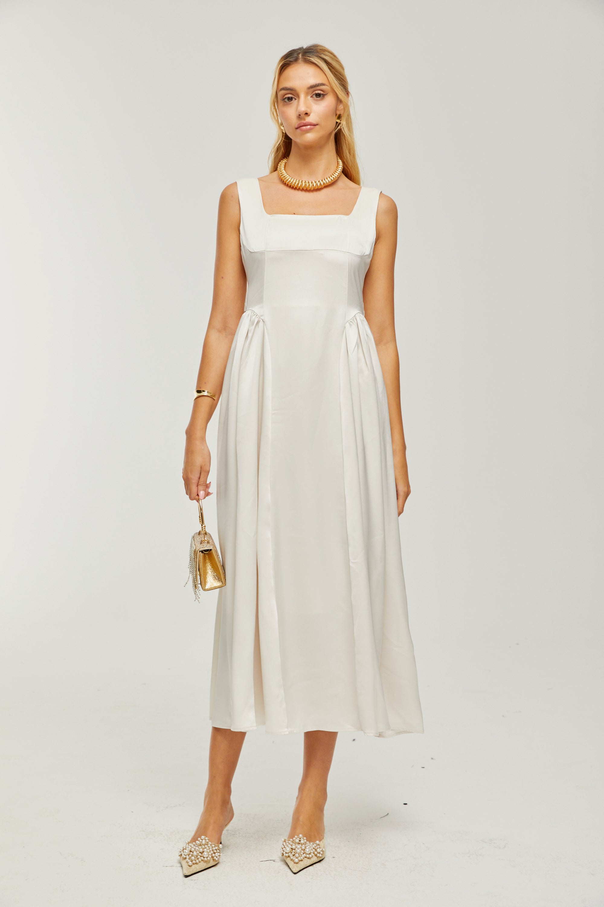 Océane square-neck pleated midi dress