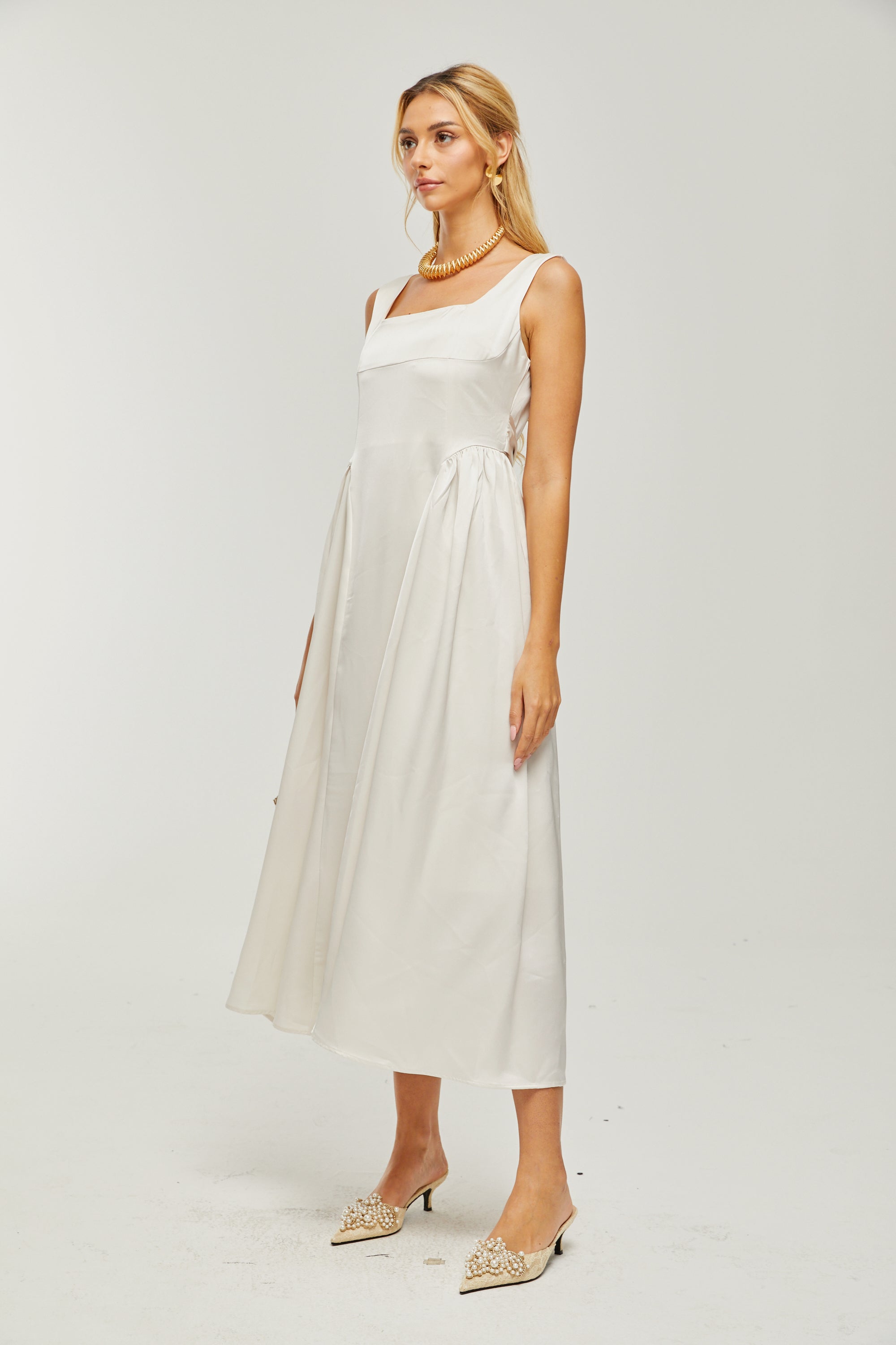 Océane square-neck pleated midi dress