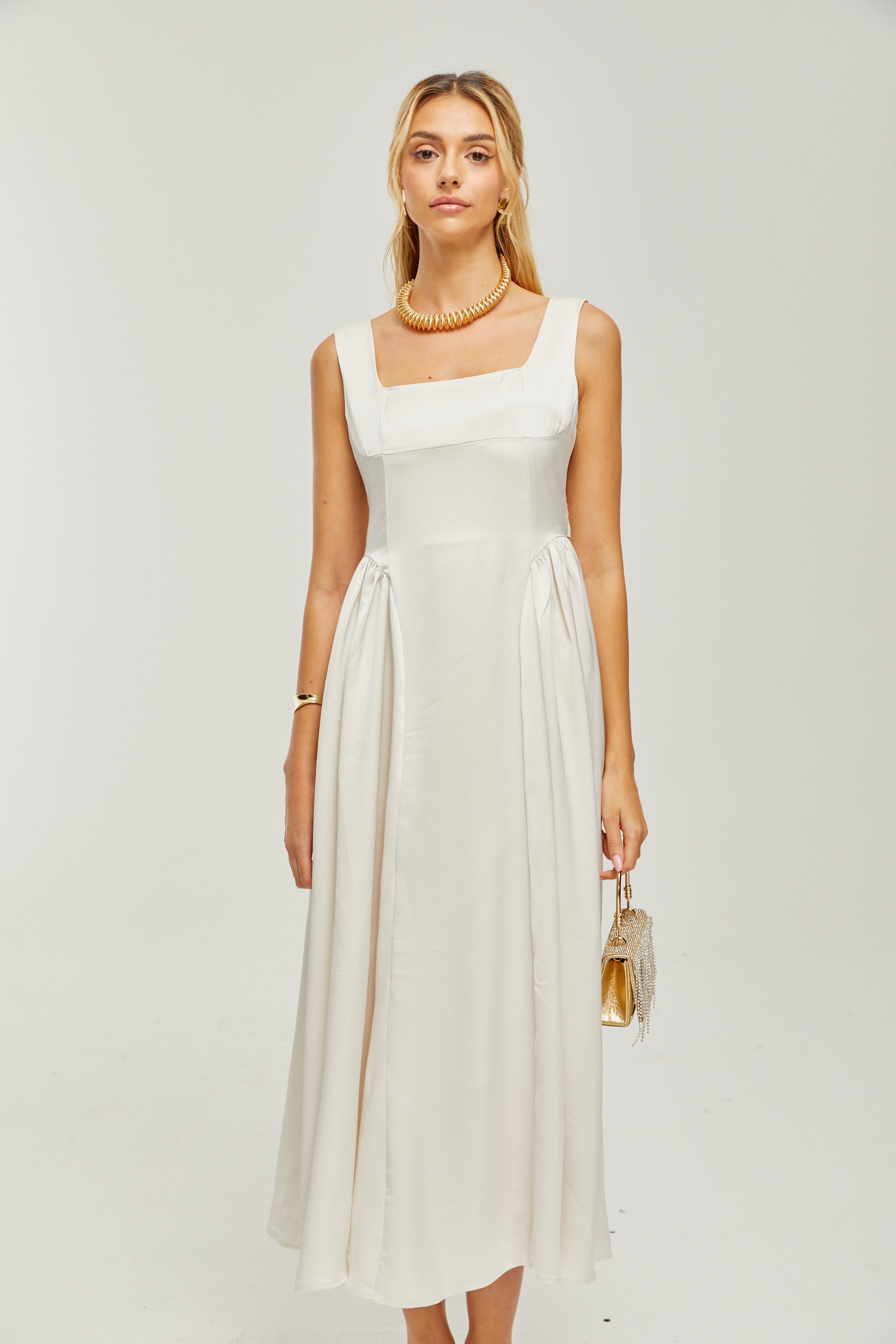 Océane square-neck pleated midi dress