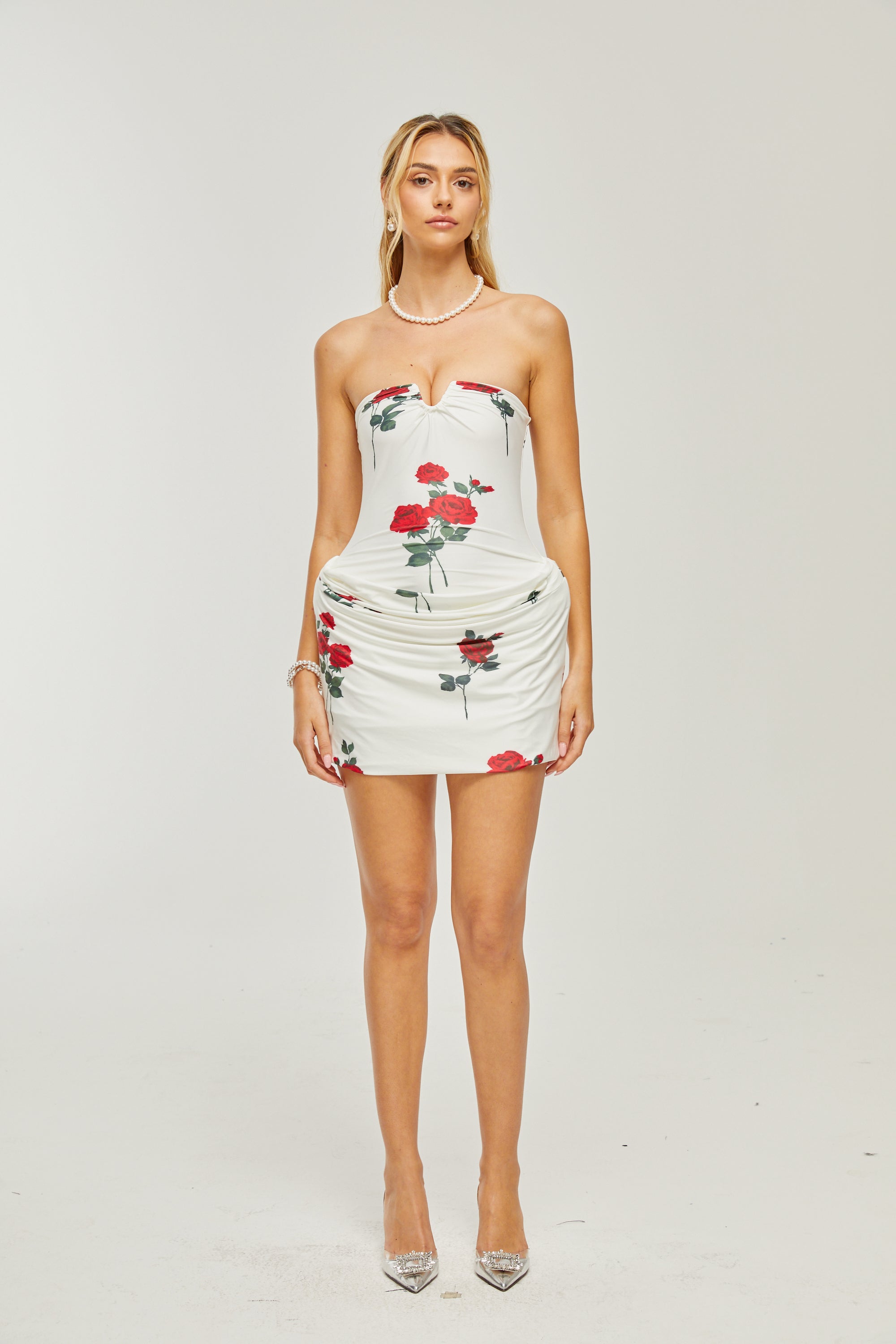 Sandrine floral-print strapless mini dress