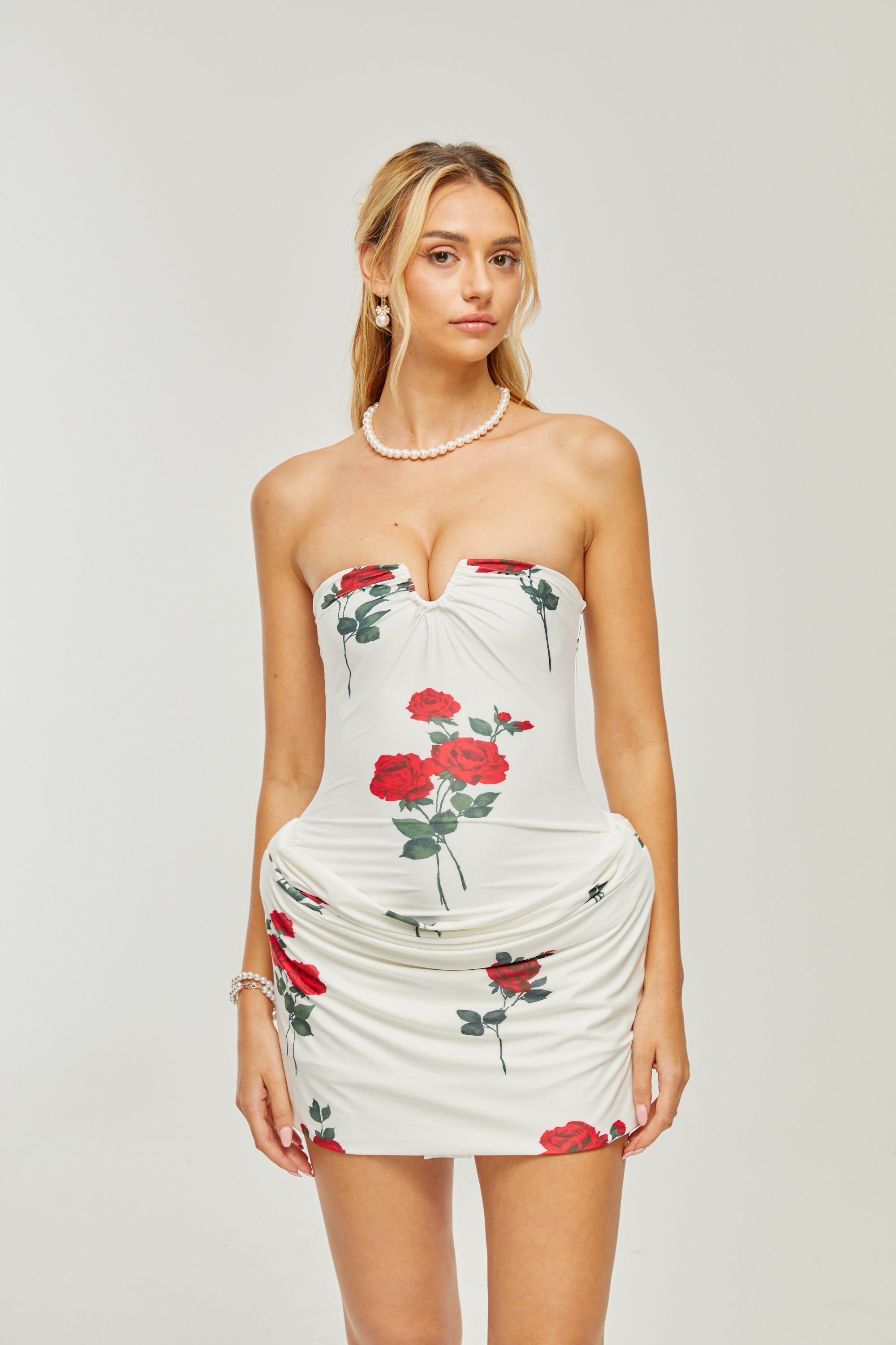 Sandrine floral-print strapless mini dress