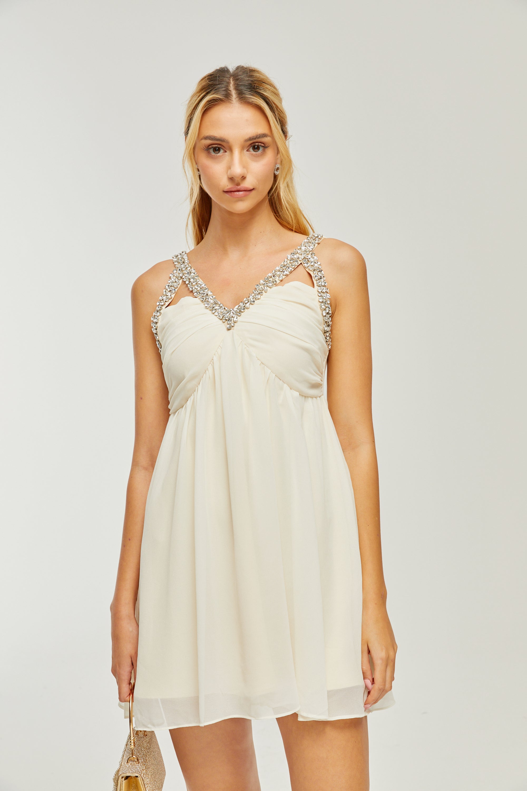 Roseline crystal-embellished V-neck dress