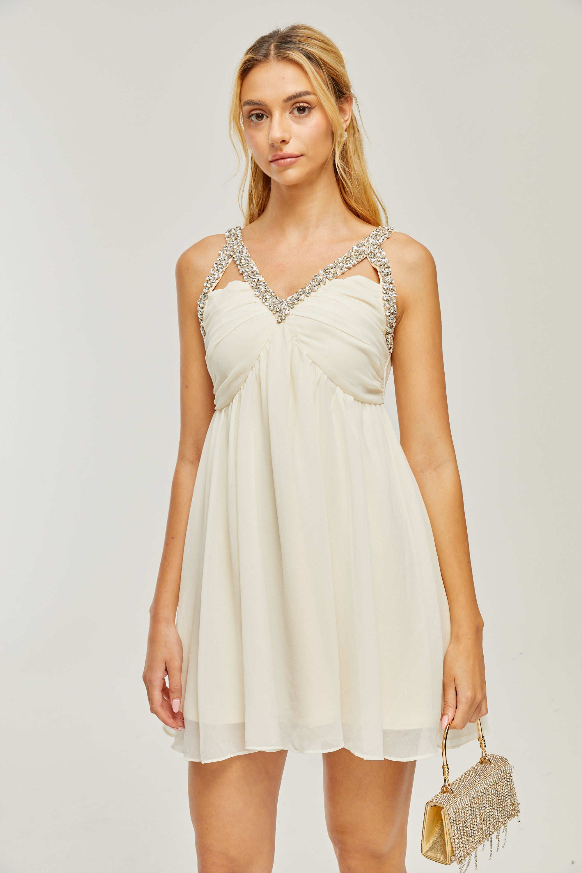 Roseline crystal-embellished V-neck dress