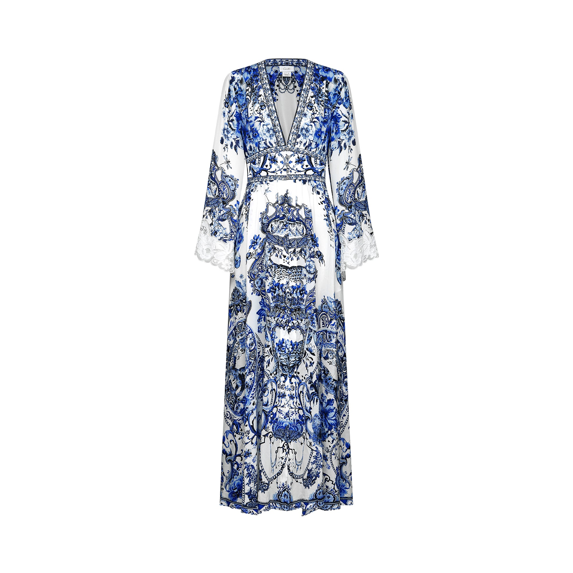 Rosalee silk pattern-print lace-detail maxi dress