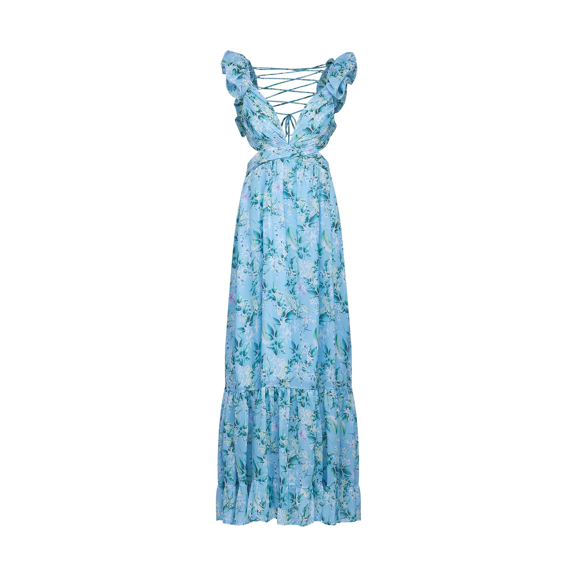 Adèle ruffle tiered floral cut-out maxi dress