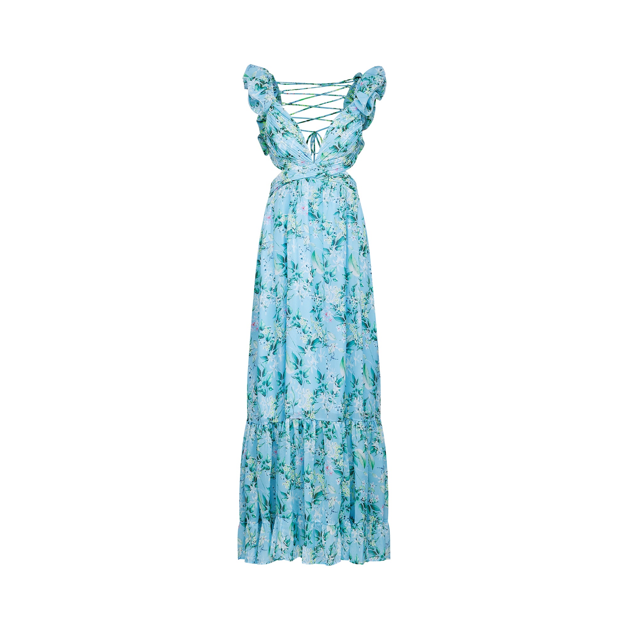 Adèle ruffle tiered floral cut-out maxi dress