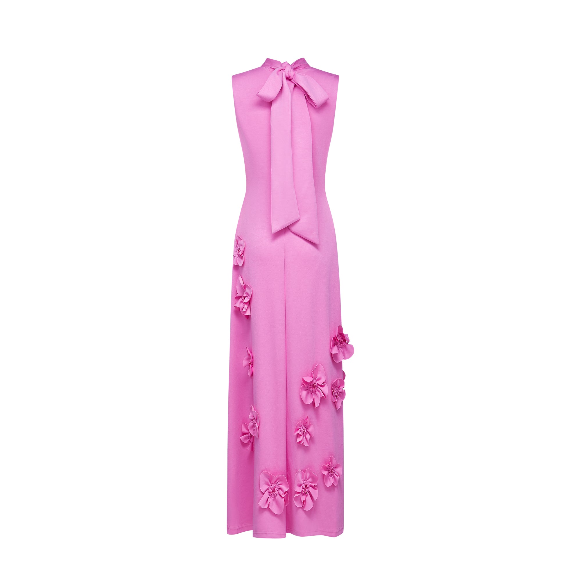 Magali bow-tie faux-flower embellished midi dress in Pink