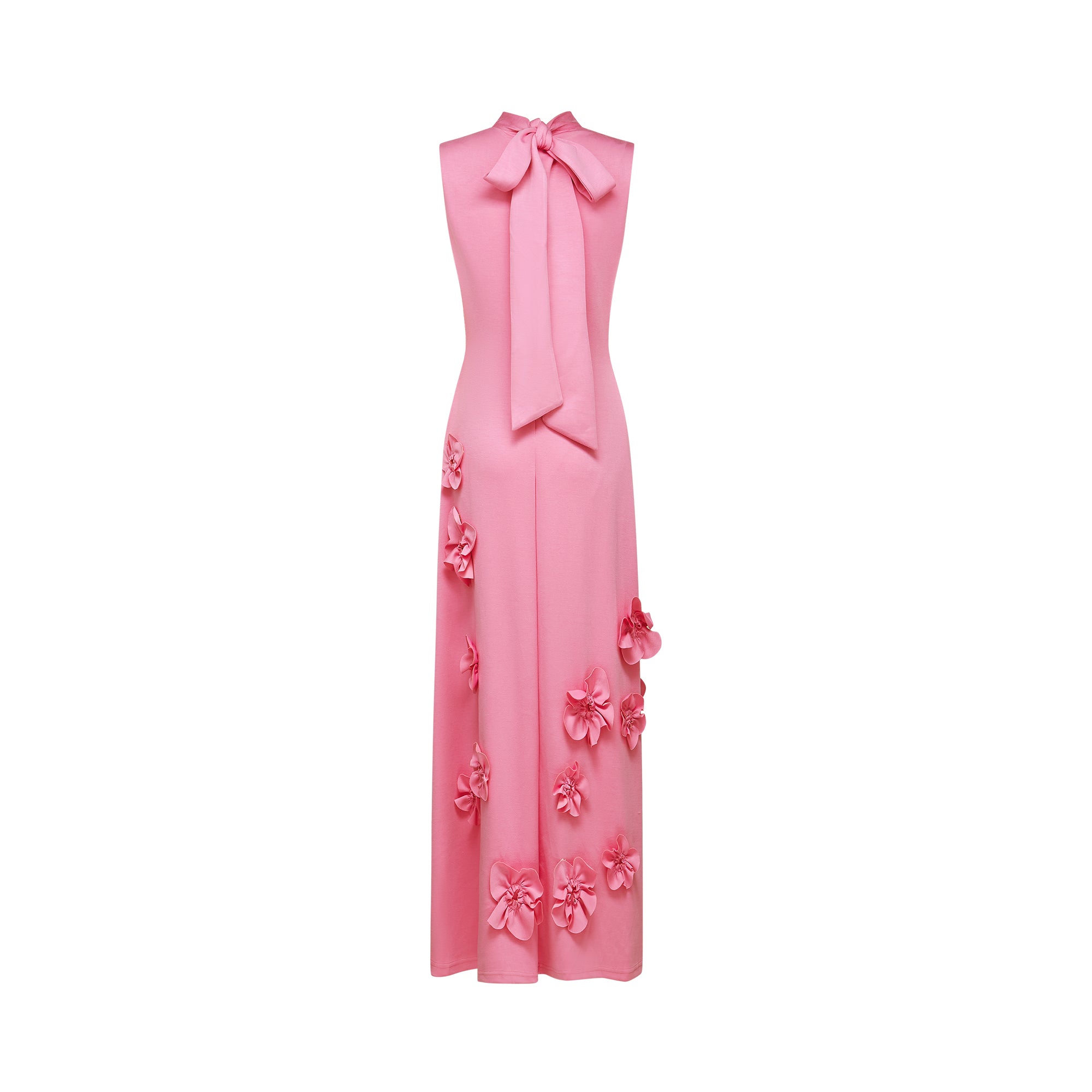 Magali bow-tie faux-flower embellished sleeveless maxi dress in Pink