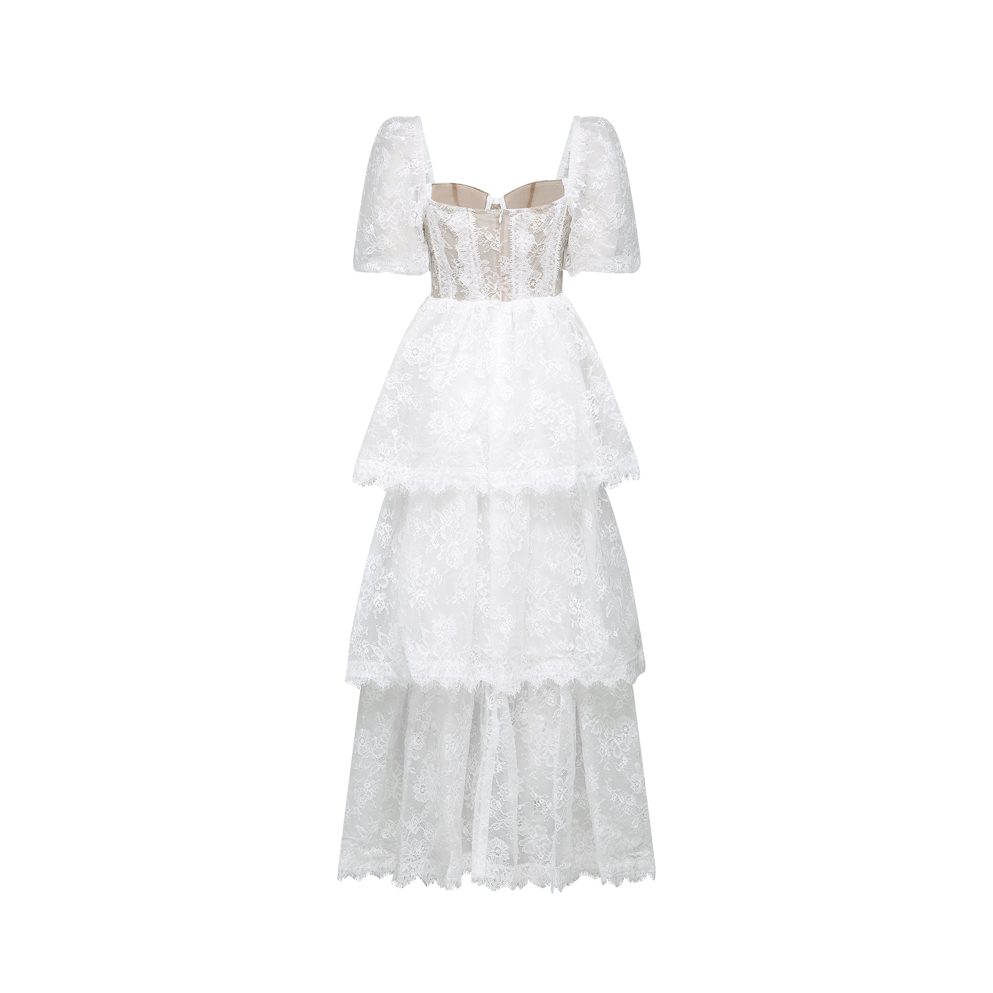 Mélisande white lace tiered midi dress