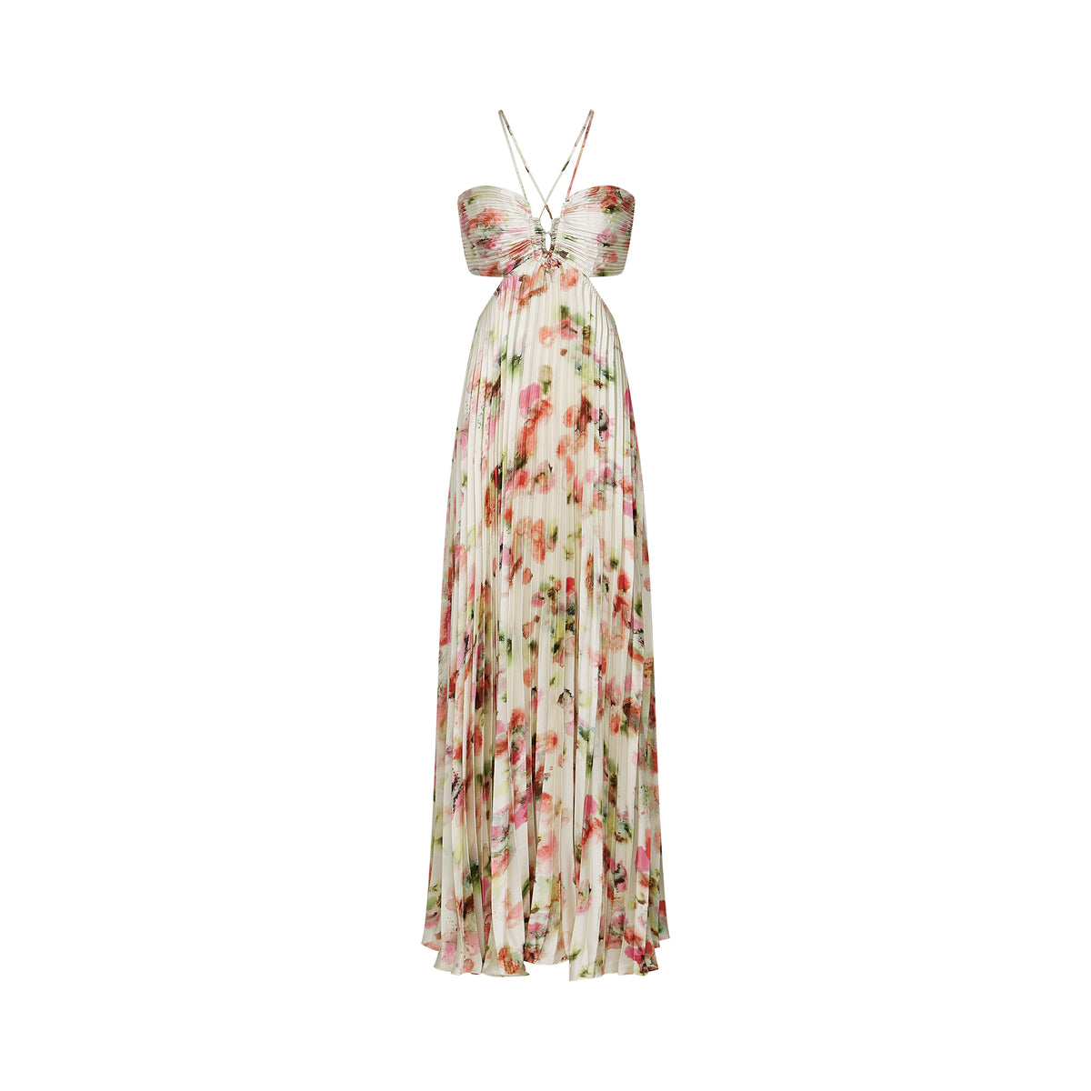 andrea floral applique pleated chiffon maxi dress Andréa cut-out floral-print pleated maxi dress