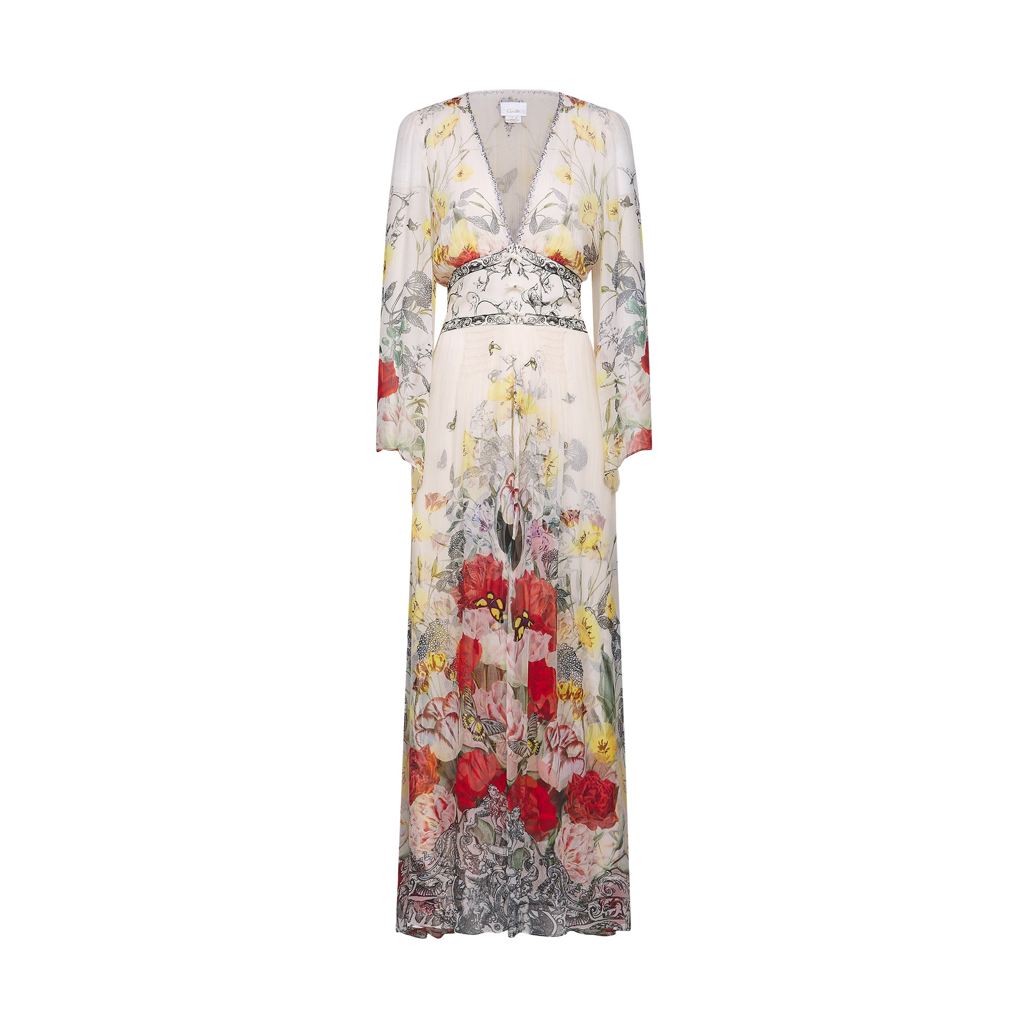 Cora flared-sleeve floral maxi dress