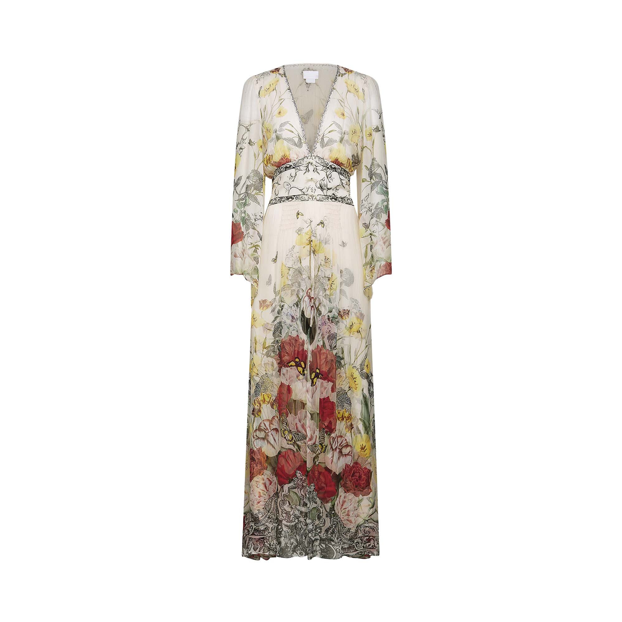 Cora flared-sleeve floral maxi dress