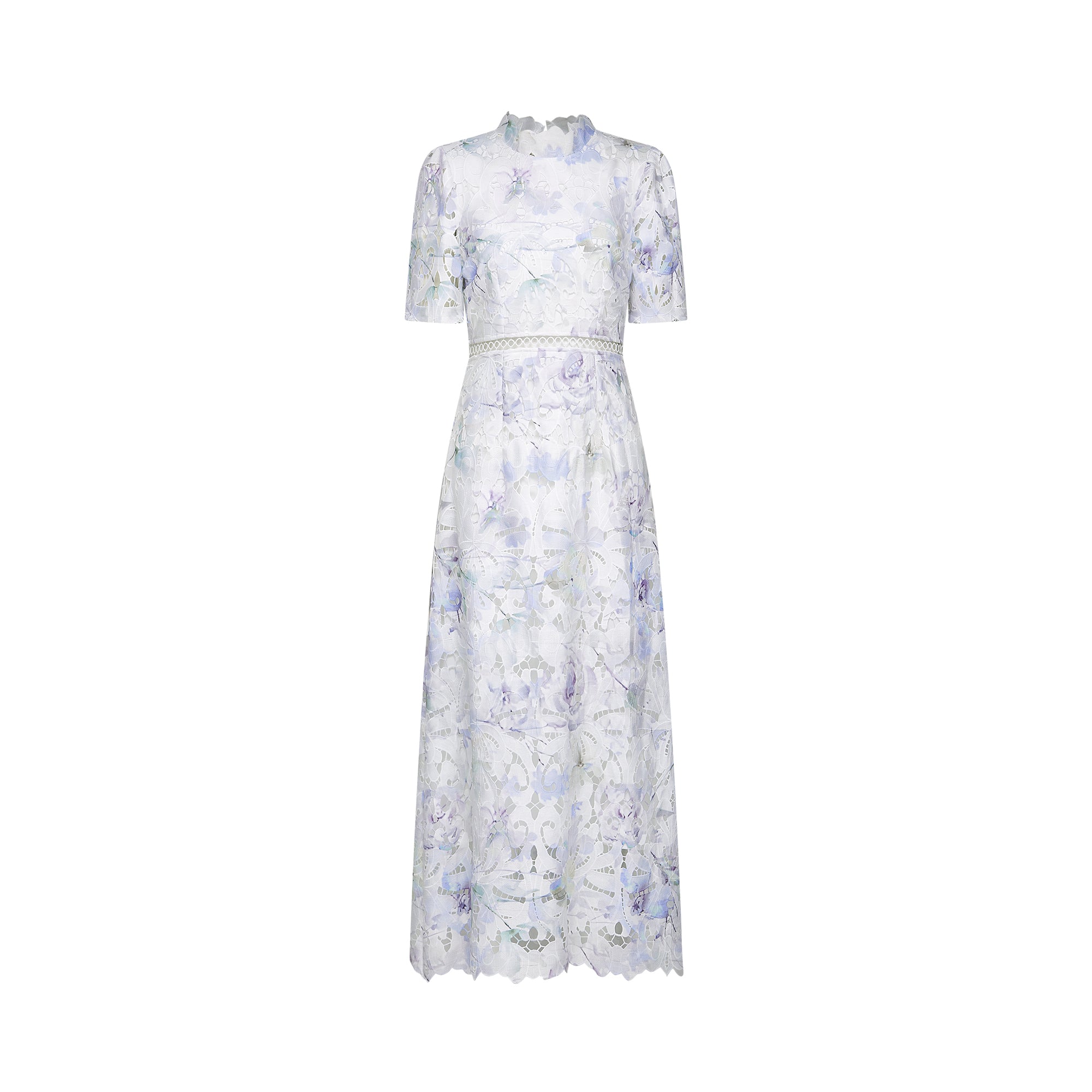 Blanche floral-print lace cut-out midi dress