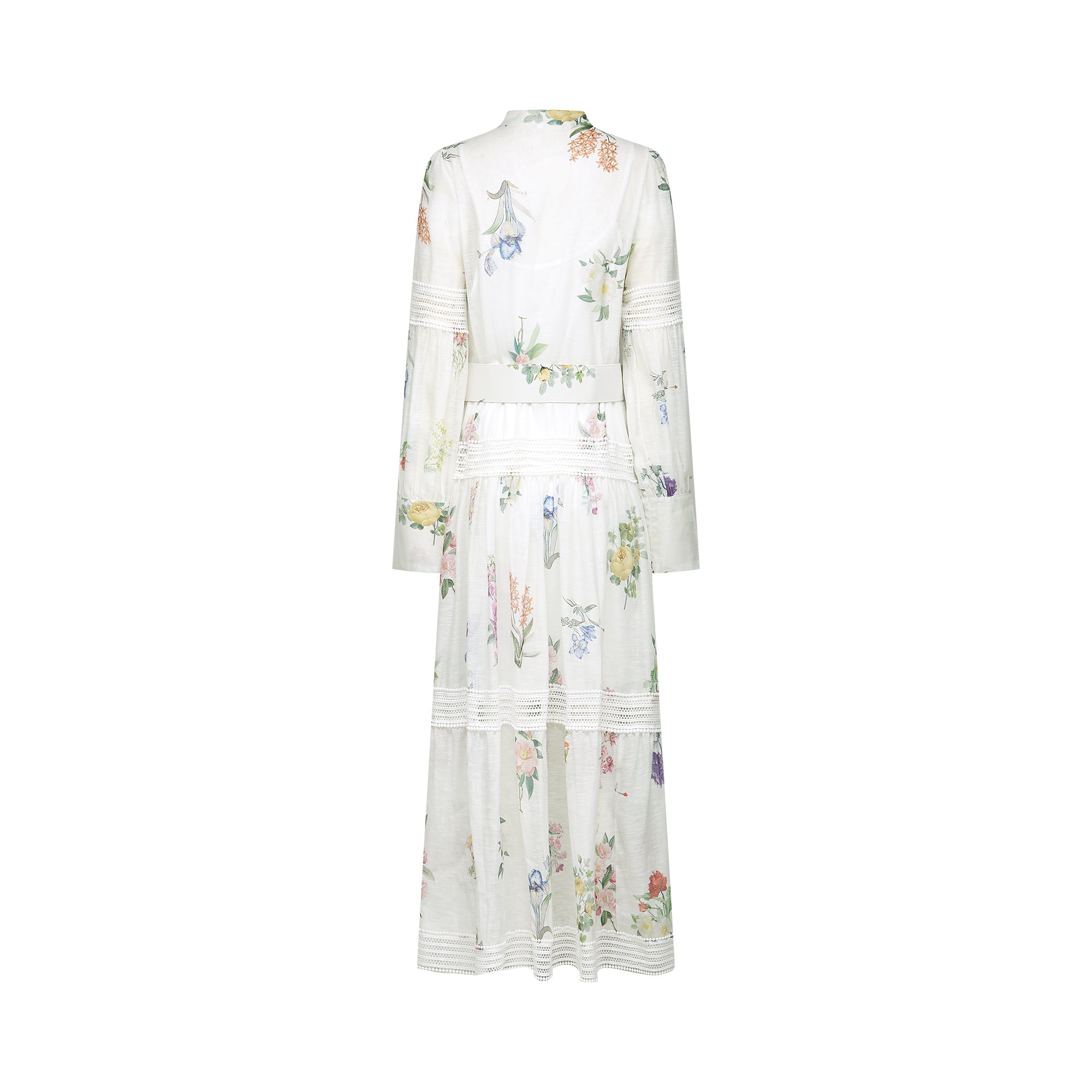 Thaïs white belted floral-print midi dress