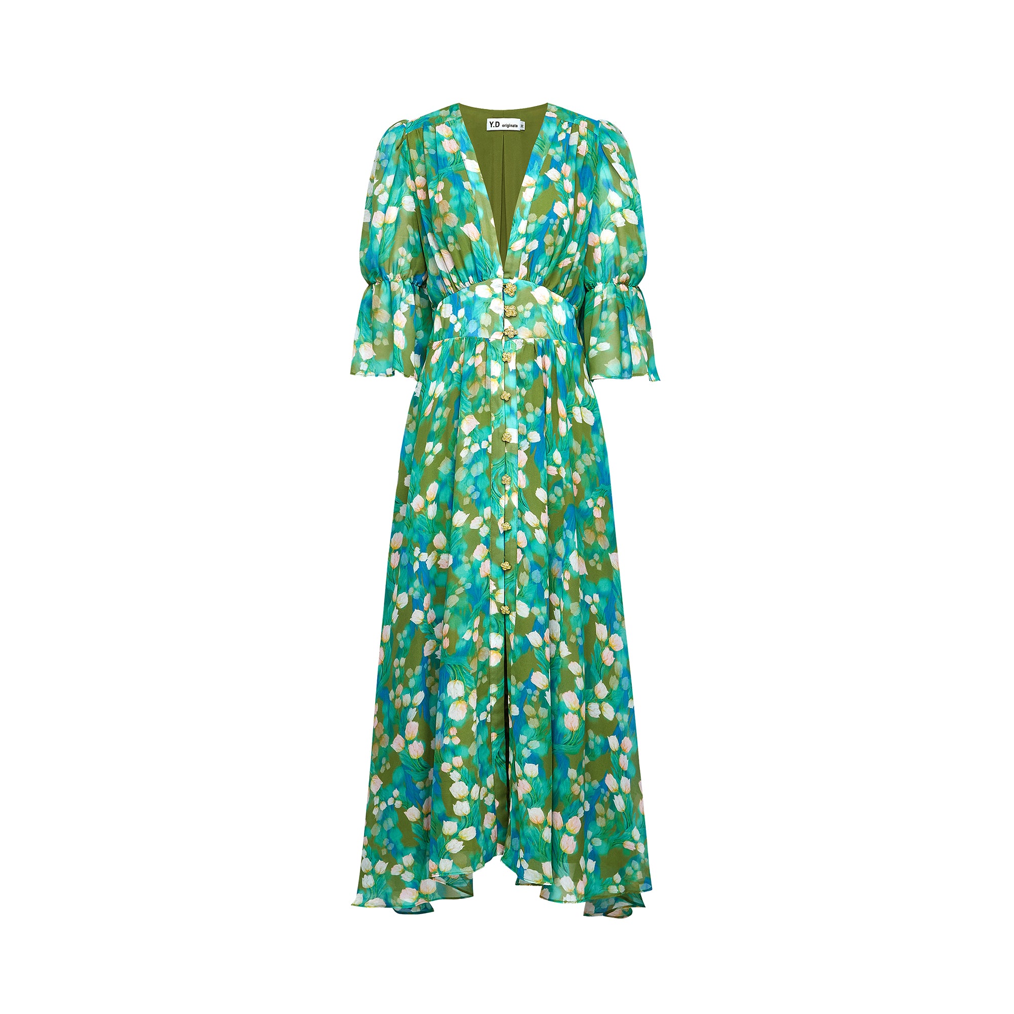 Perrine green floral-print midi dress