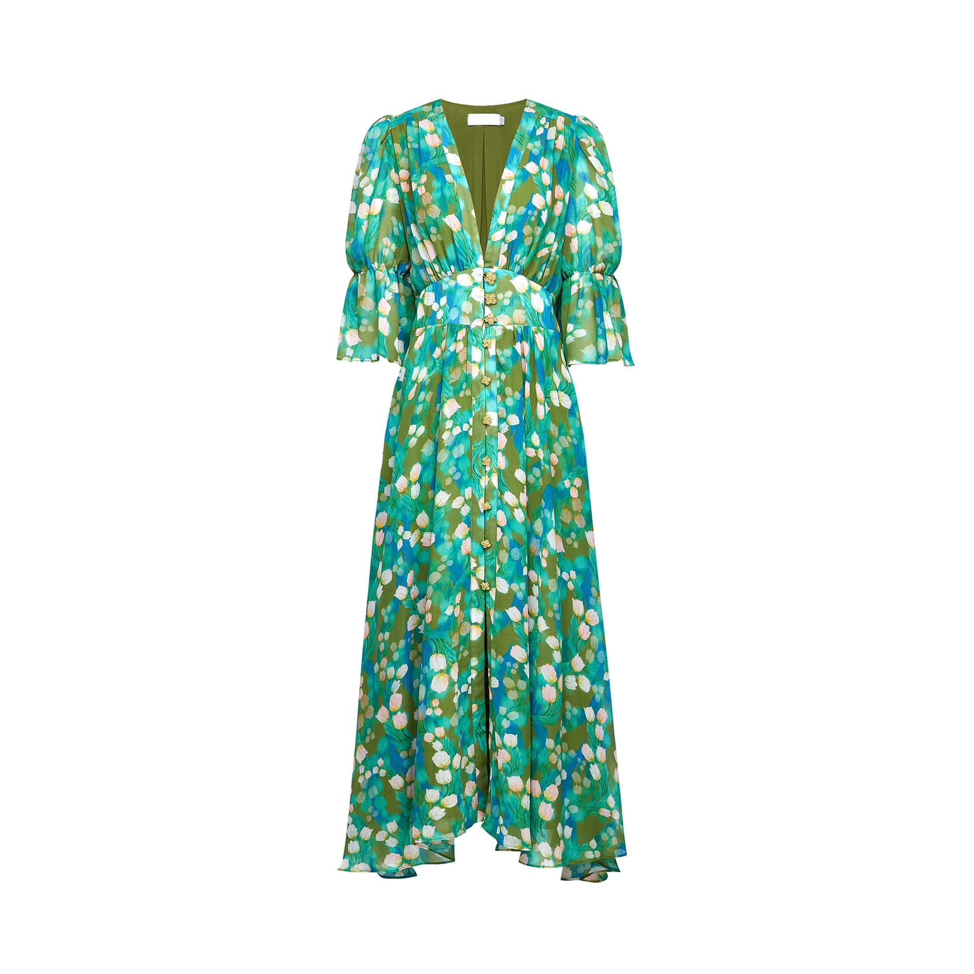 Perrine green floral-print midi dress