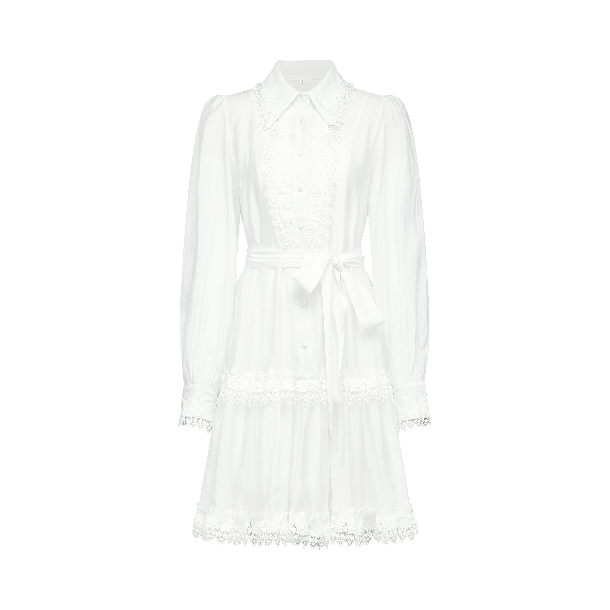 Mélisande white lace-trim belted mini dress