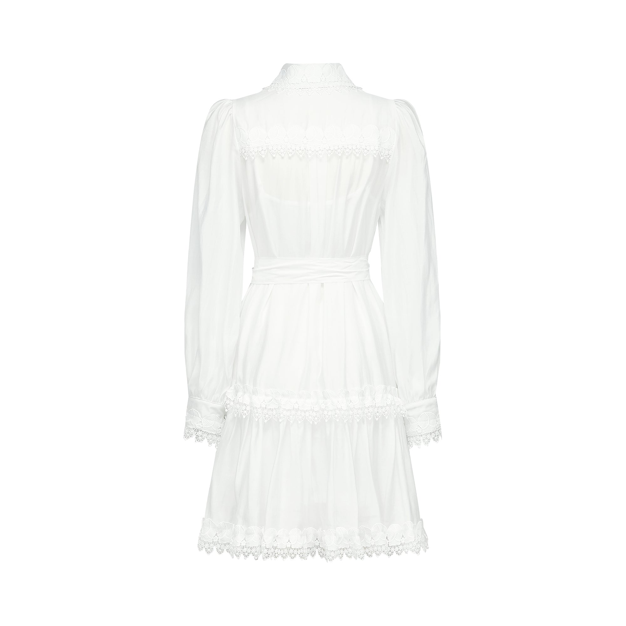 Mélisande white lace-trim belted mini dress