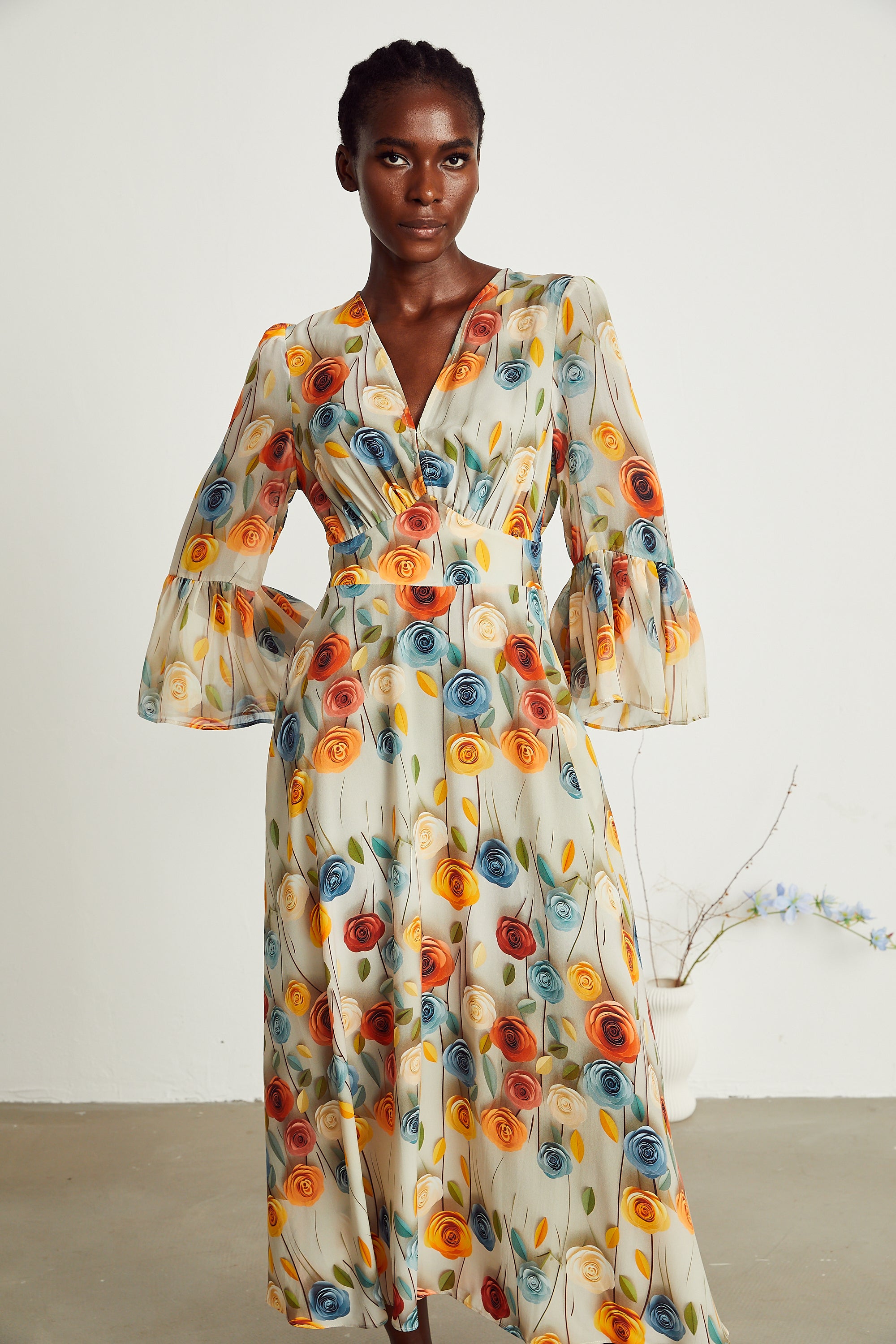 Gabriela floral-print V-neck midi dress