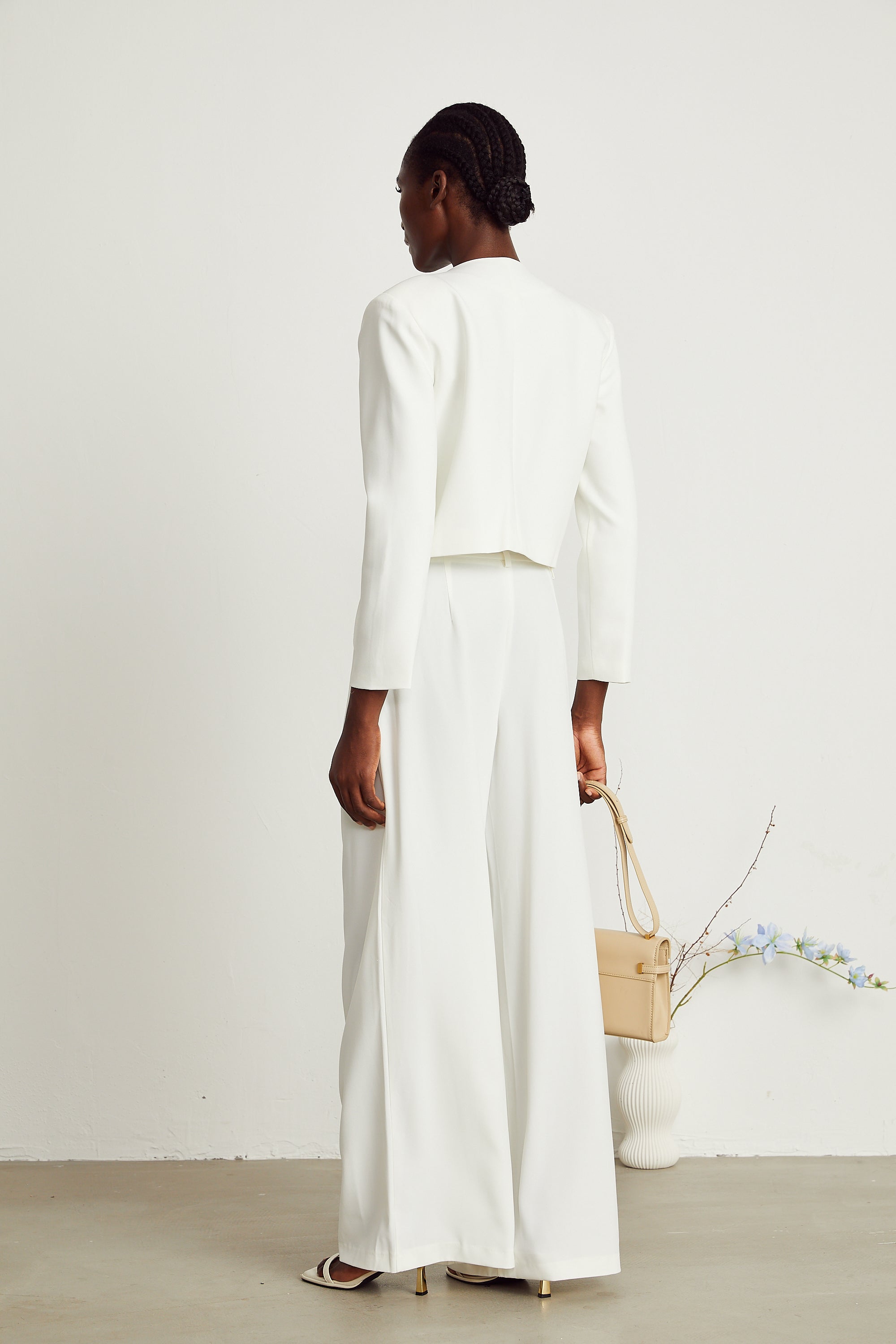 Agnès white embellished jacket & trousers matching set