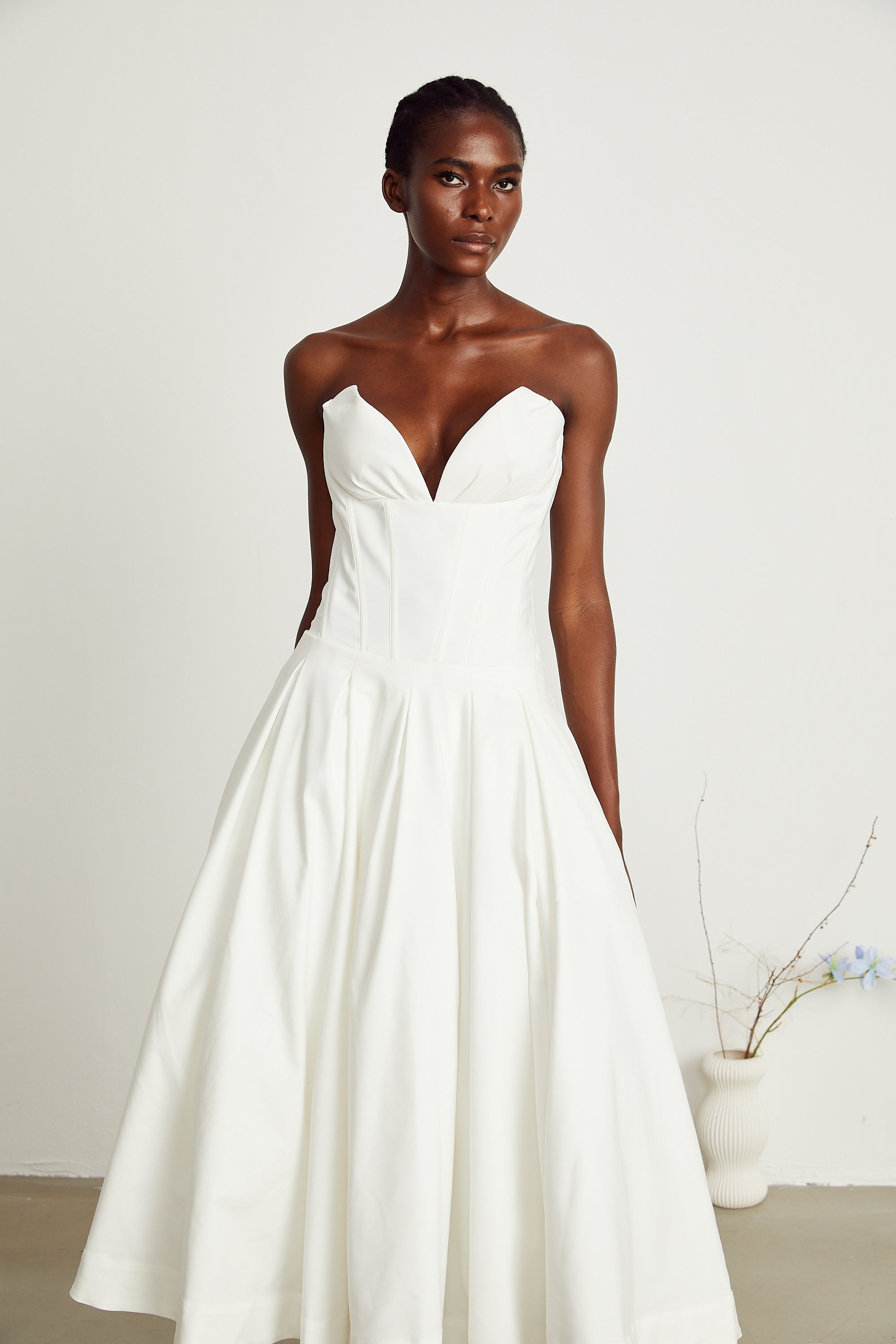 Katherine off-shoulder corset midi dress in White