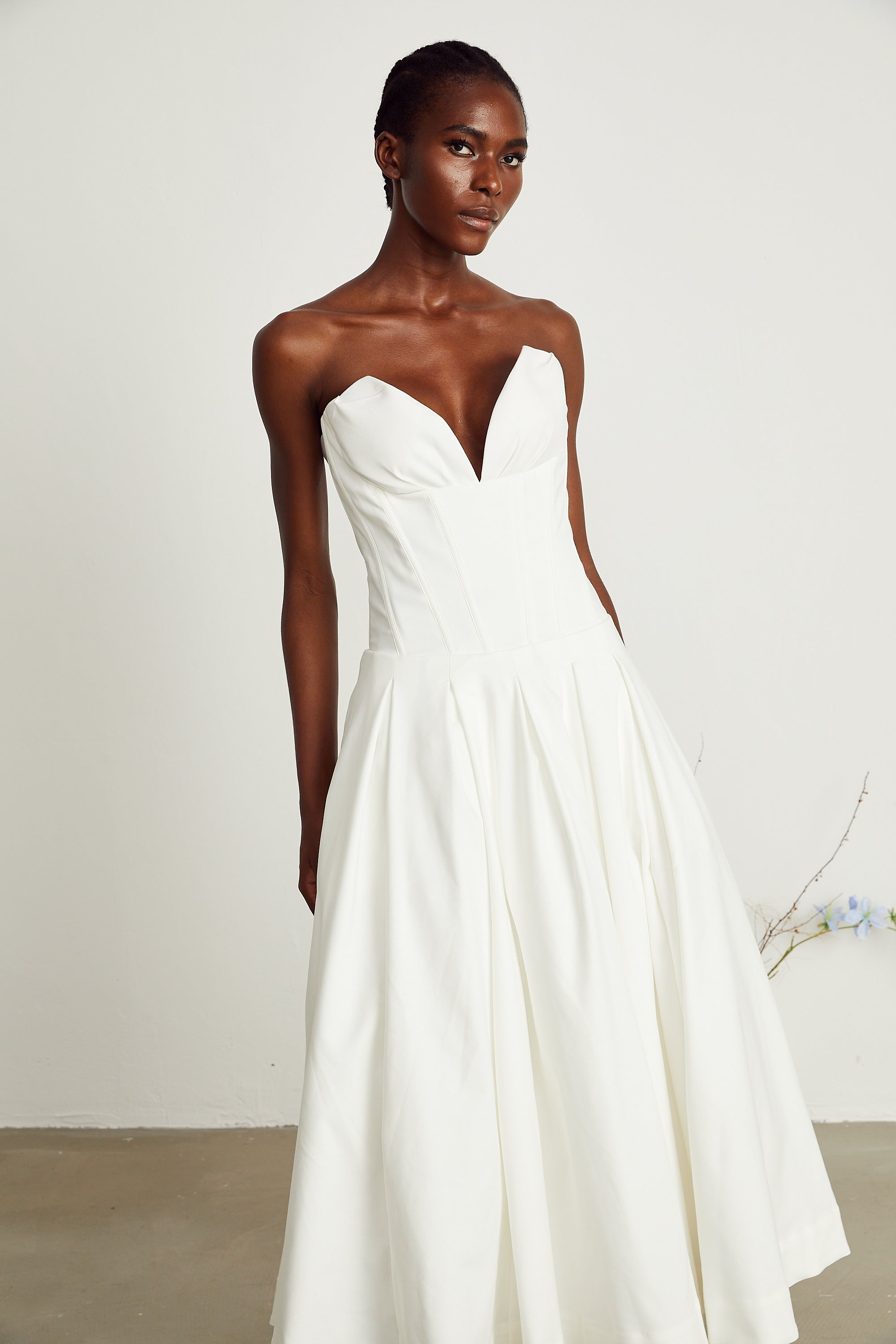 Katherine off-shoulder corset midi dress in White