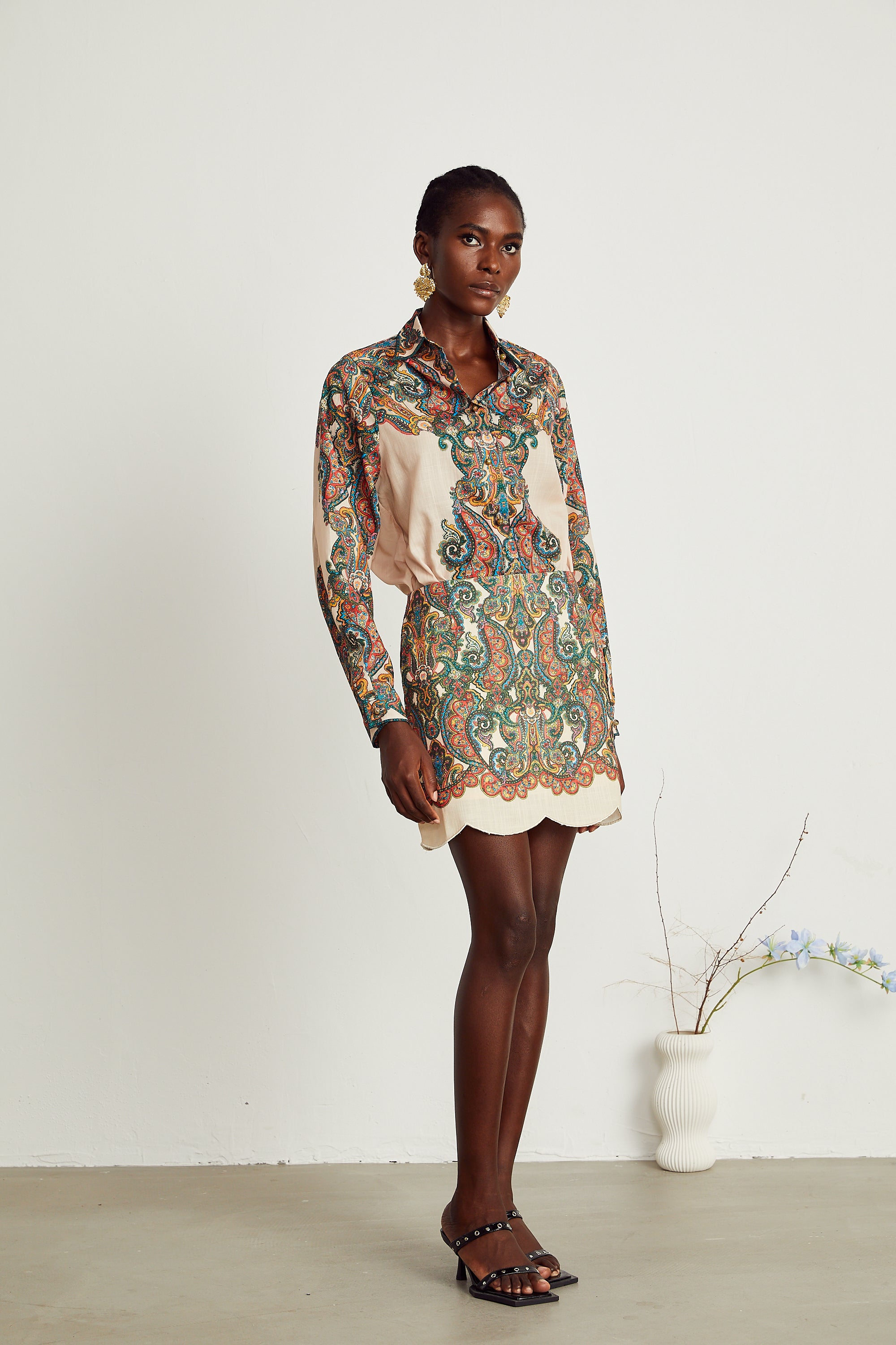 Nevaeh paisley-print shirt & skirt matching set