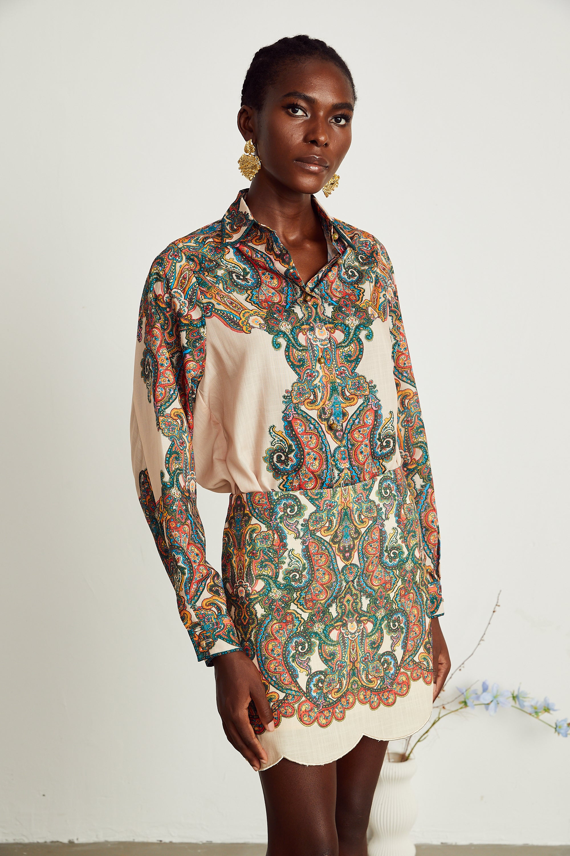 Nevaeh paisley-print shirt & skirt matching set