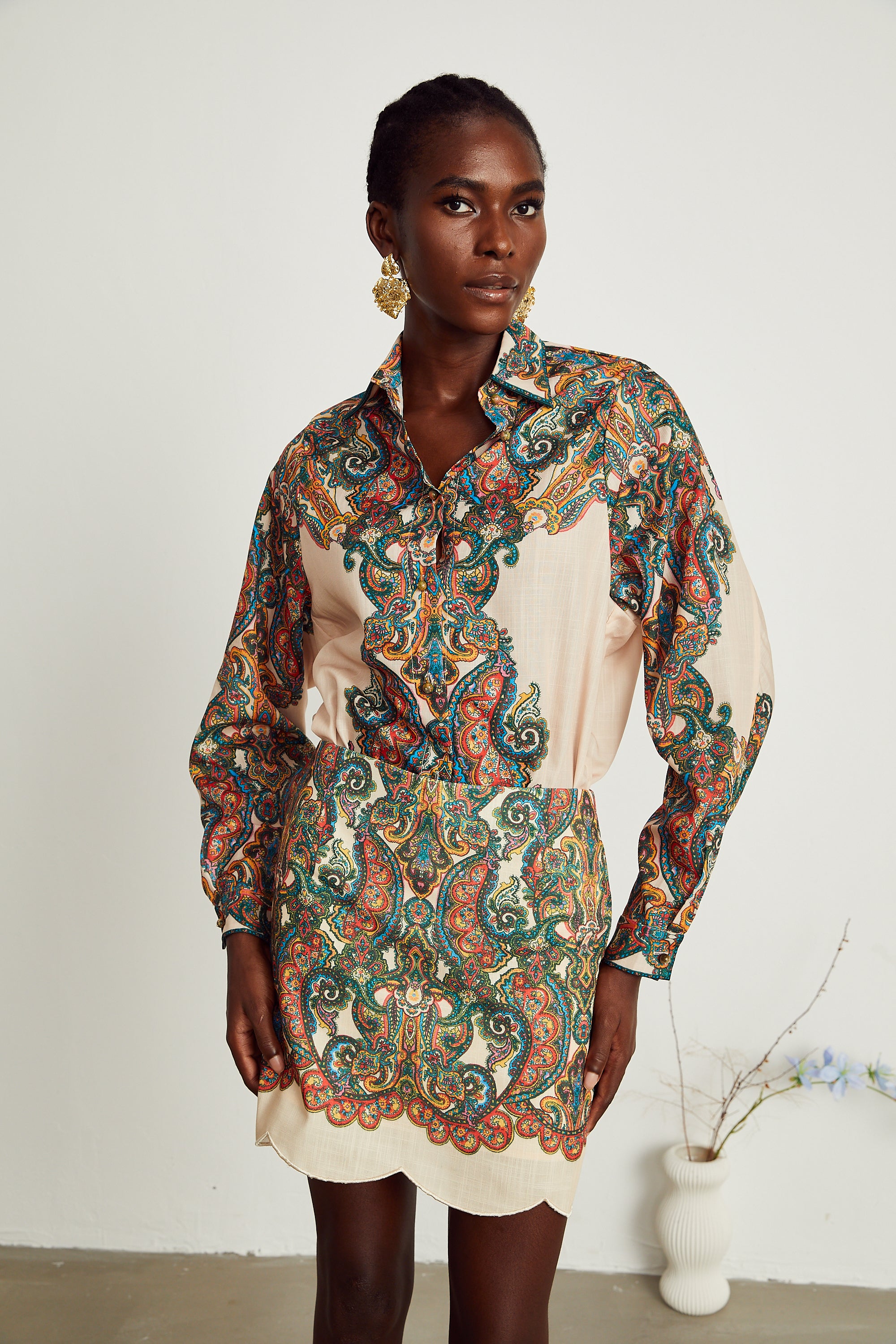 Nevaeh paisley-print shirt & skirt matching set