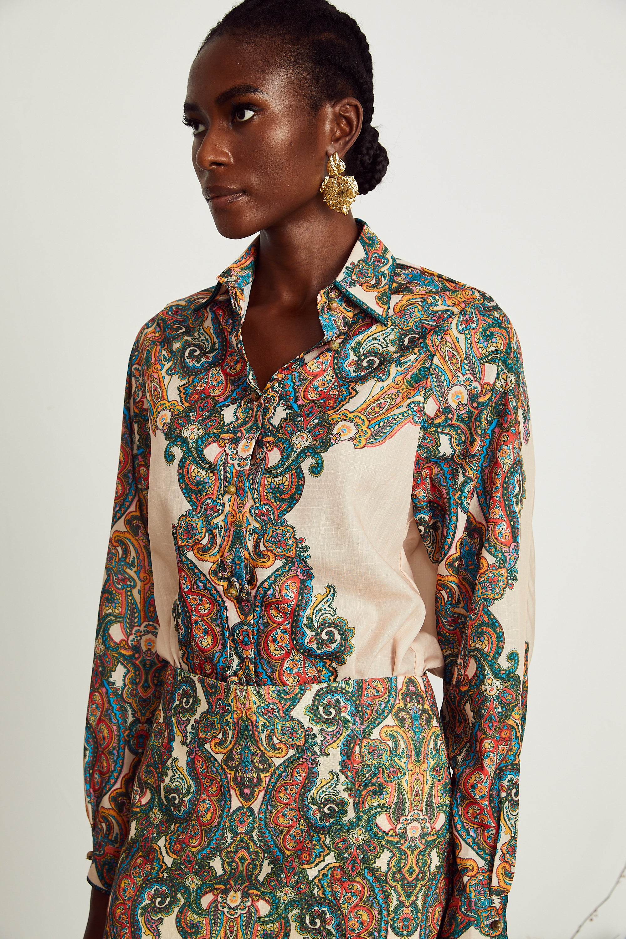 Nevaeh paisley-print shirt & skirt matching set