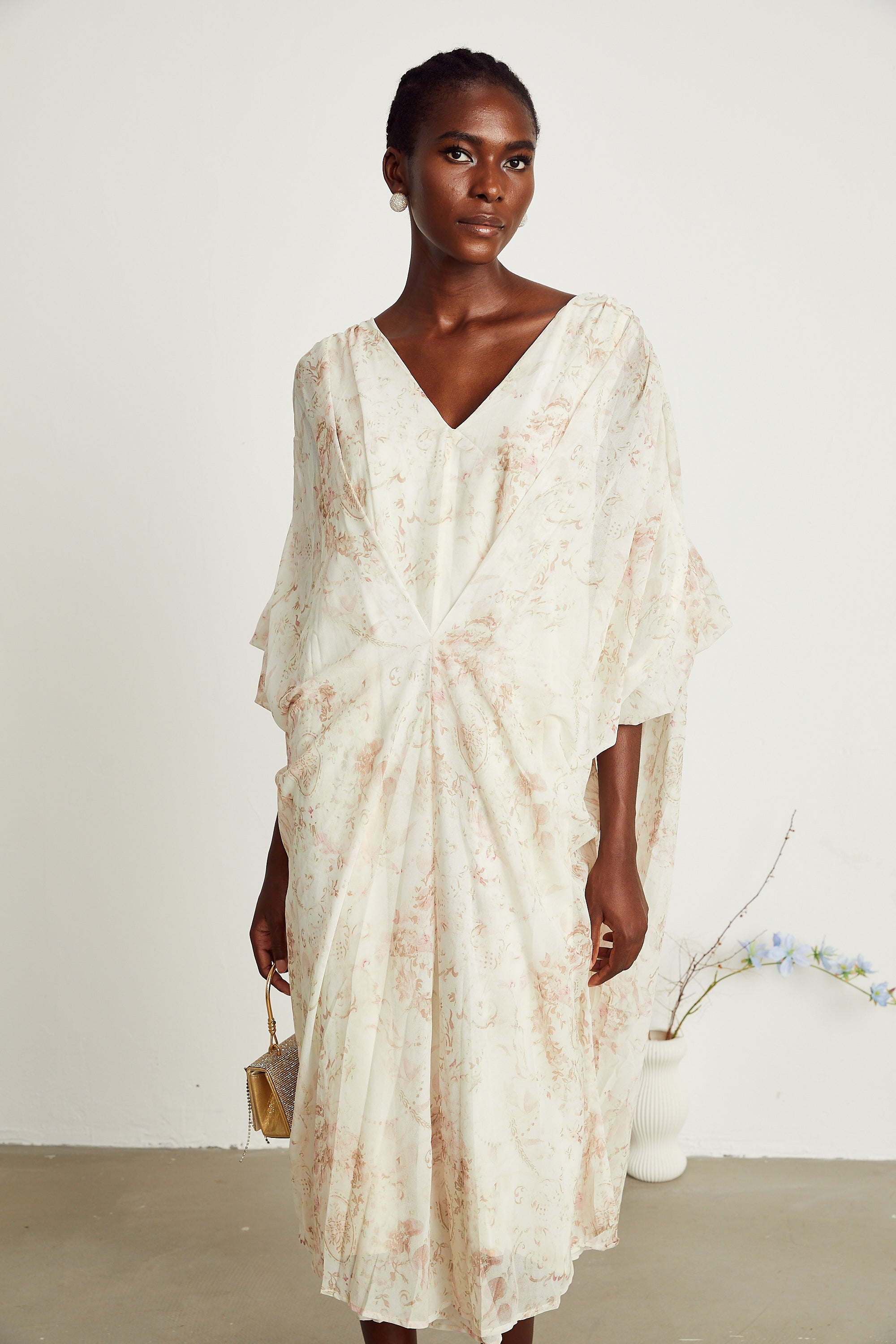 Hermine baroque-print draped maxi dress