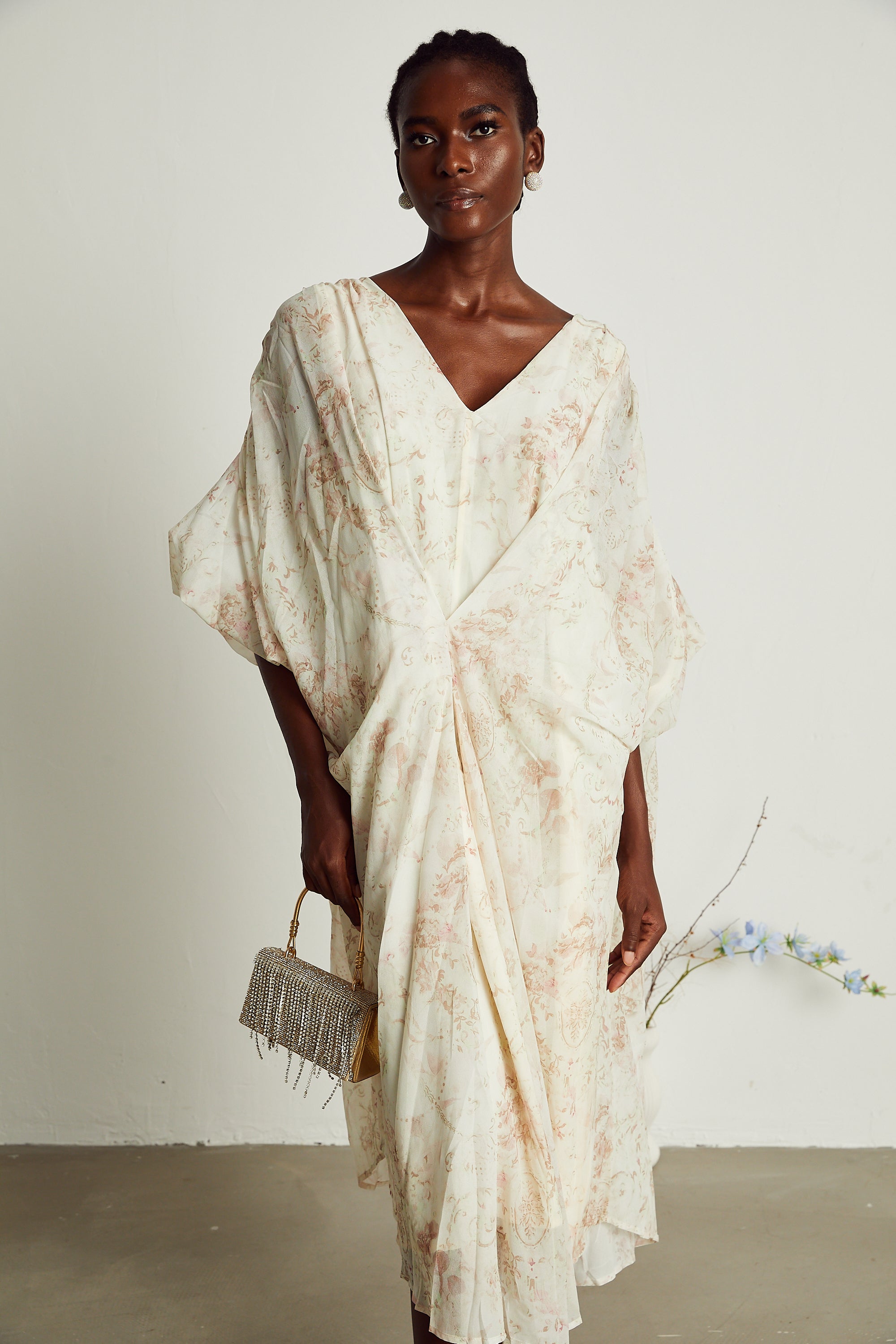 Hermine baroque-print draped maxi dress