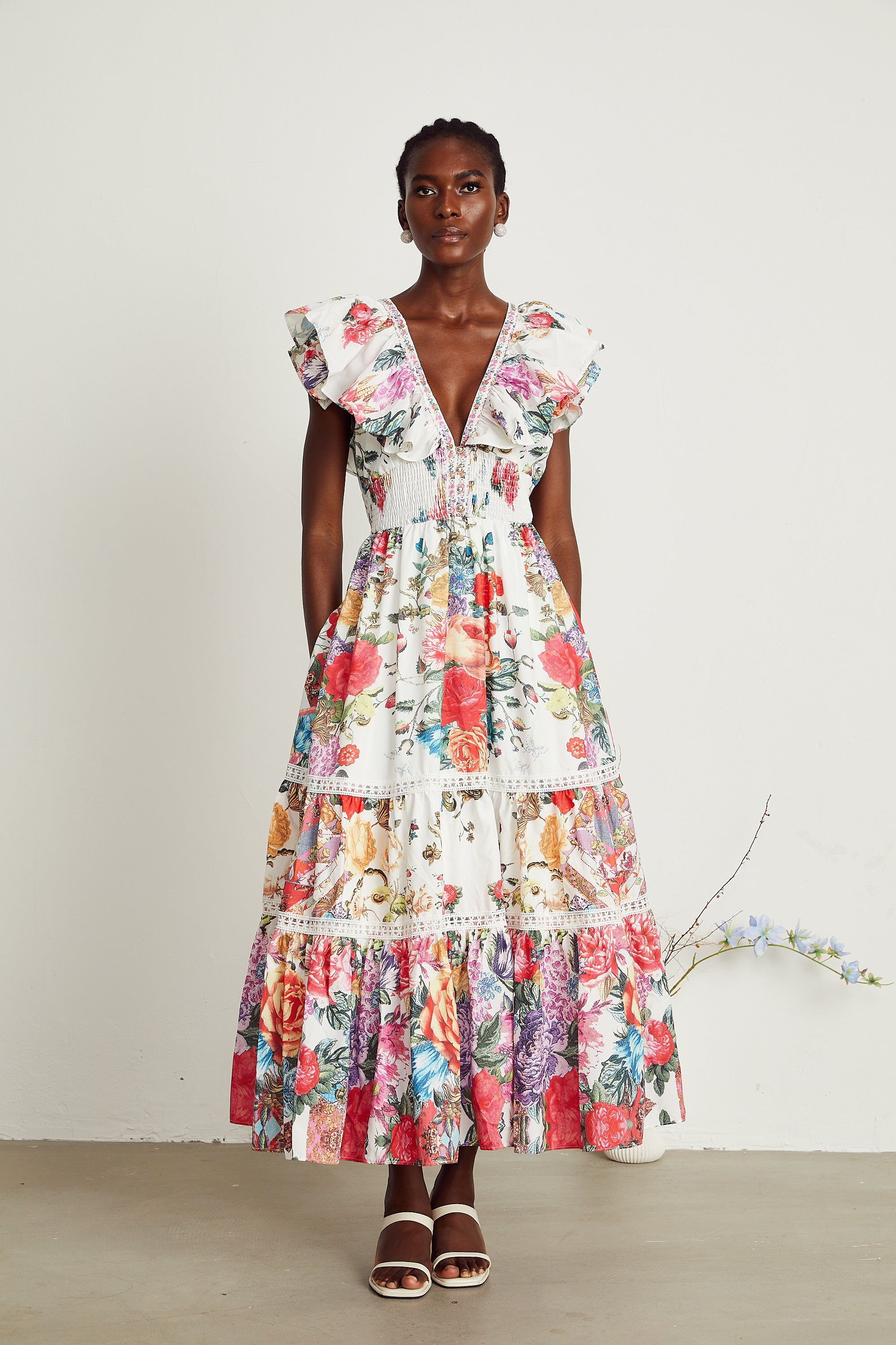 Claire floral-print ruffled midi dress