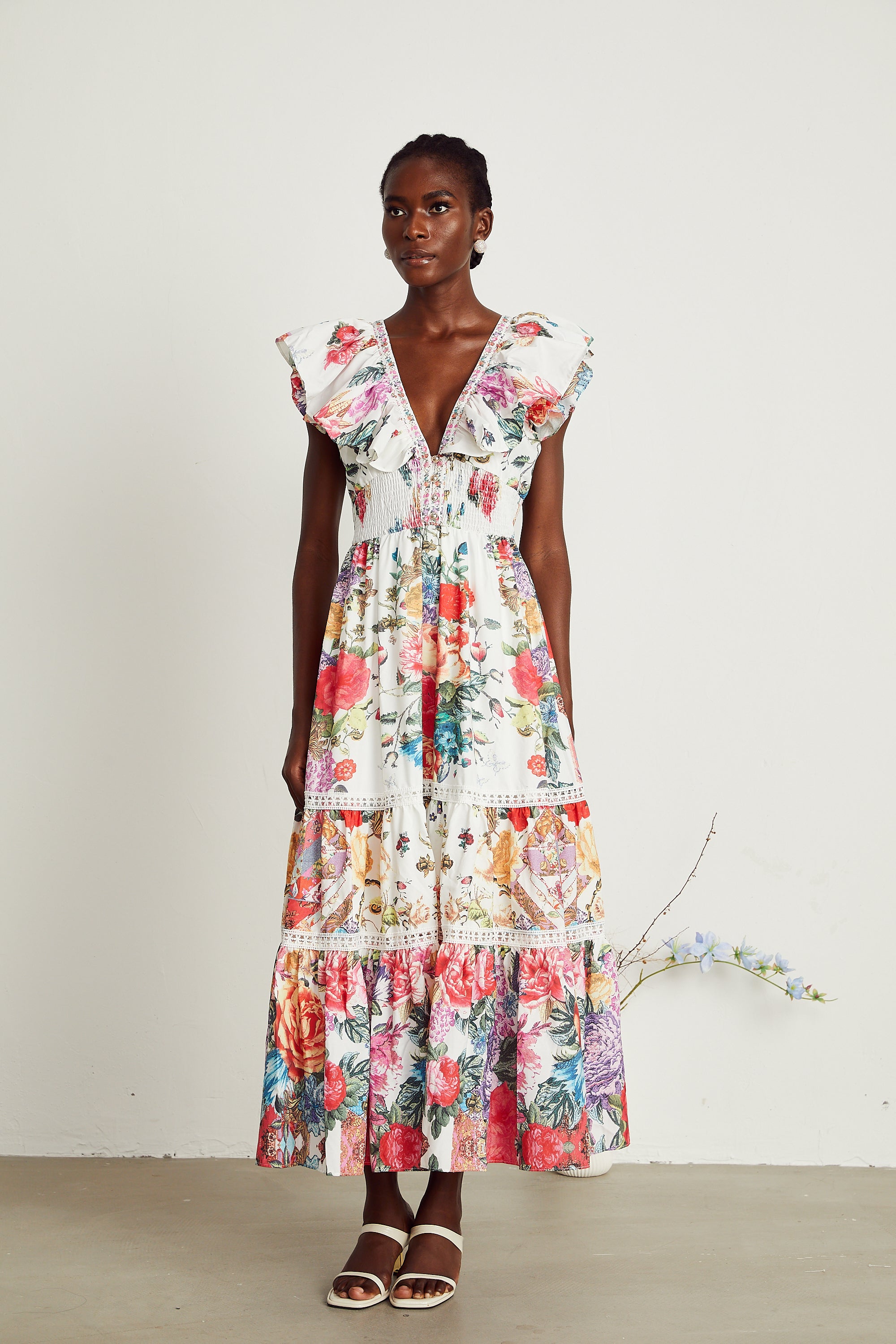 Claire floral-print ruffled midi dress