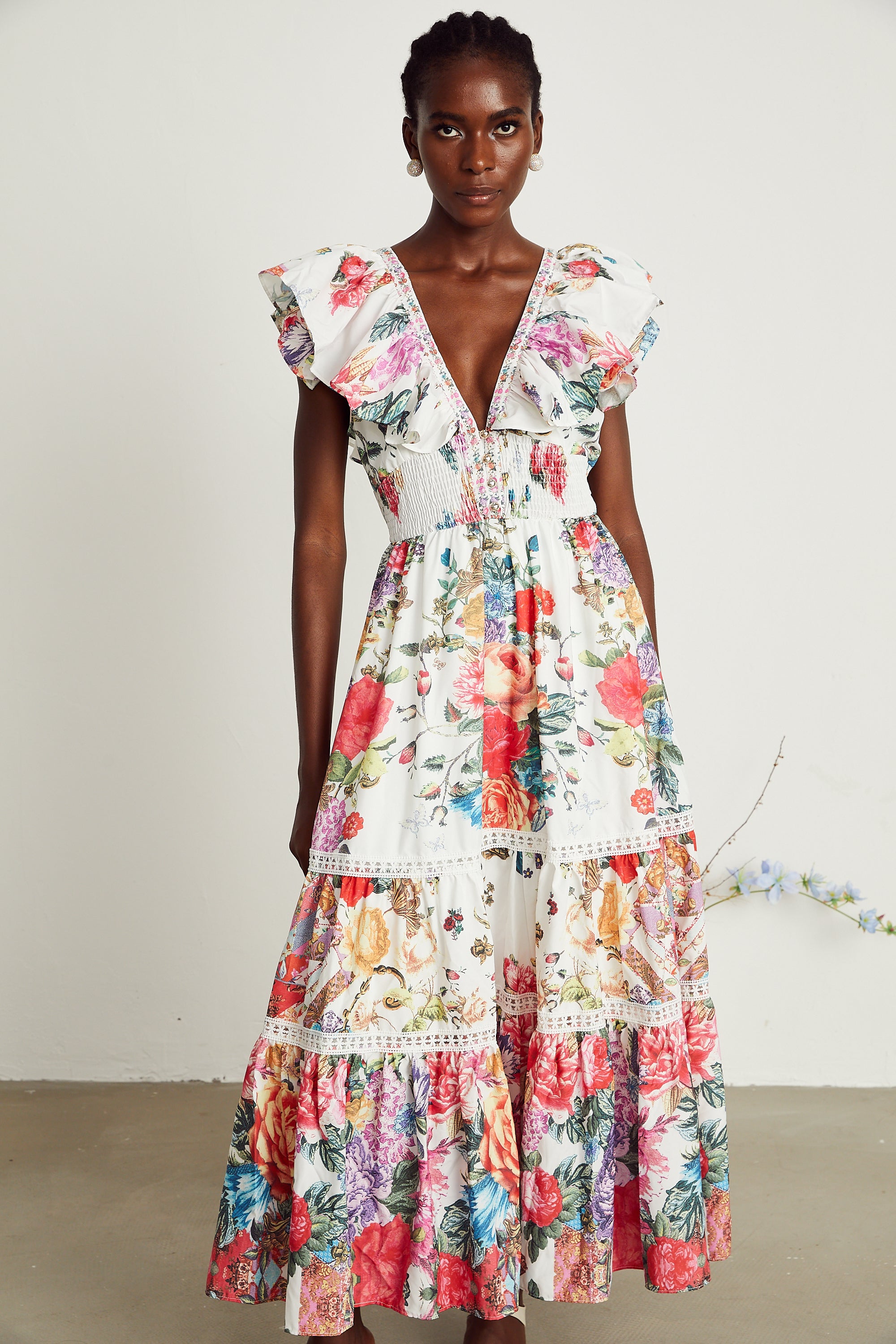 Claire floral-print ruffled midi dress