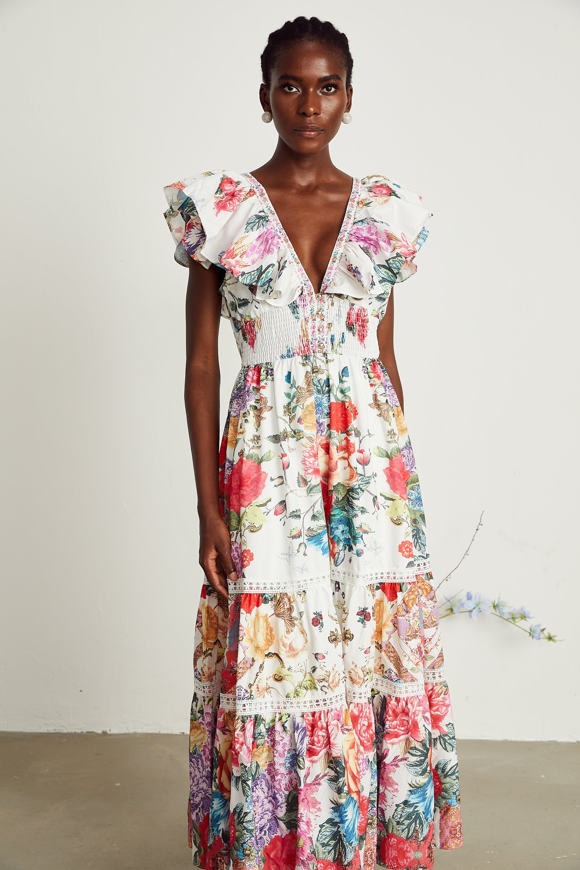 Claire floral-print ruffled midi dress