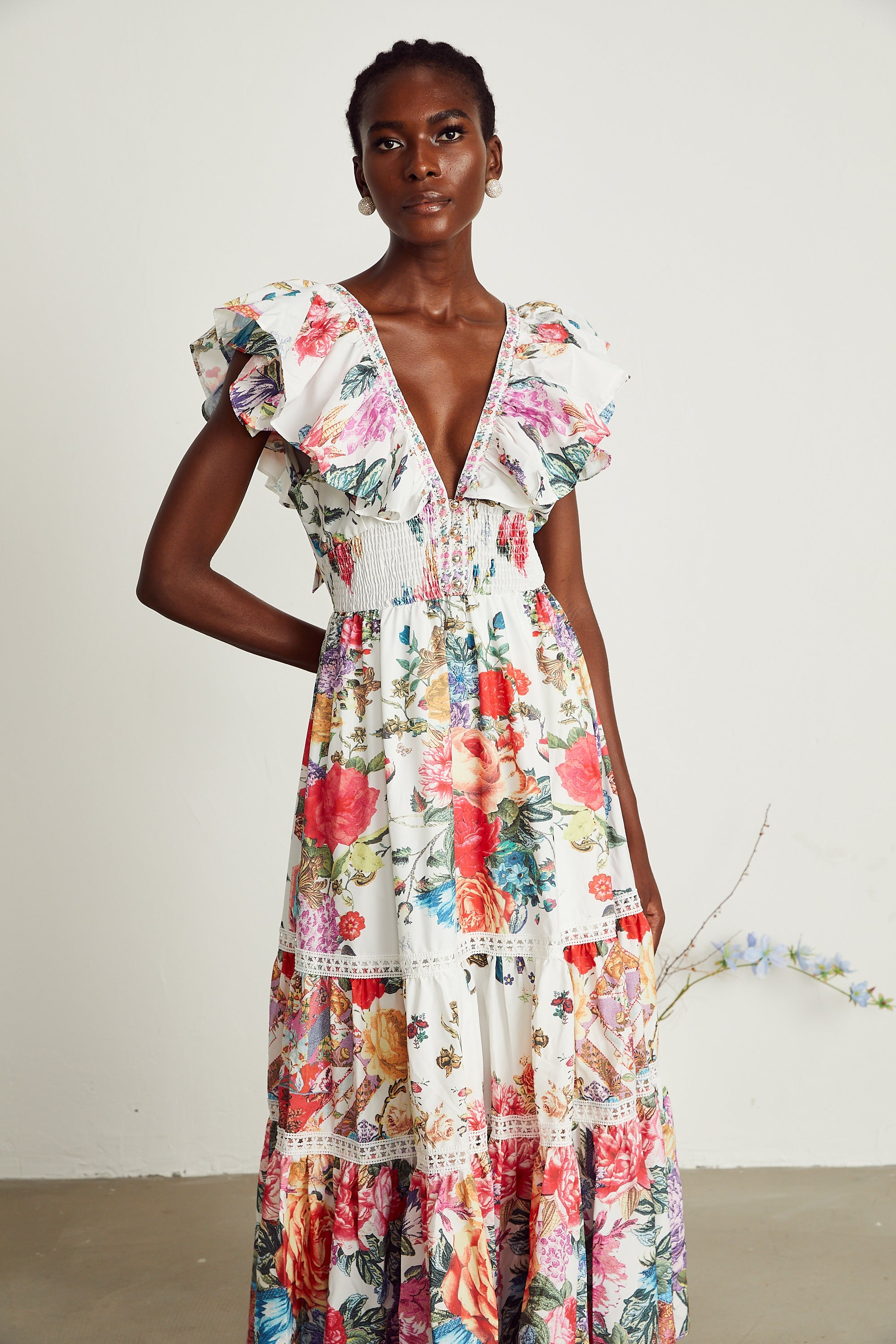 Claire floral-print ruffled midi dress