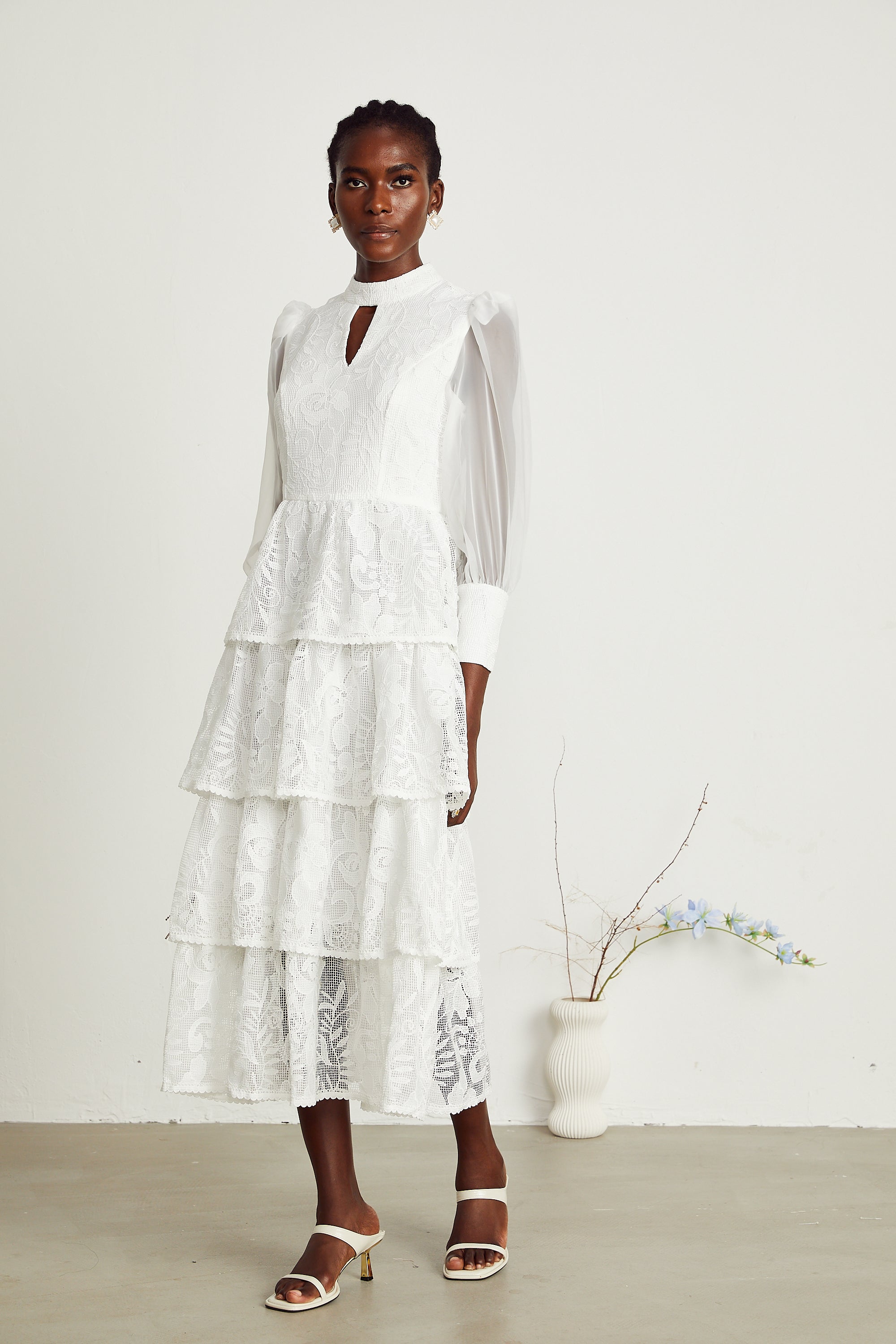 Carolina white floral-embroidered midi dress