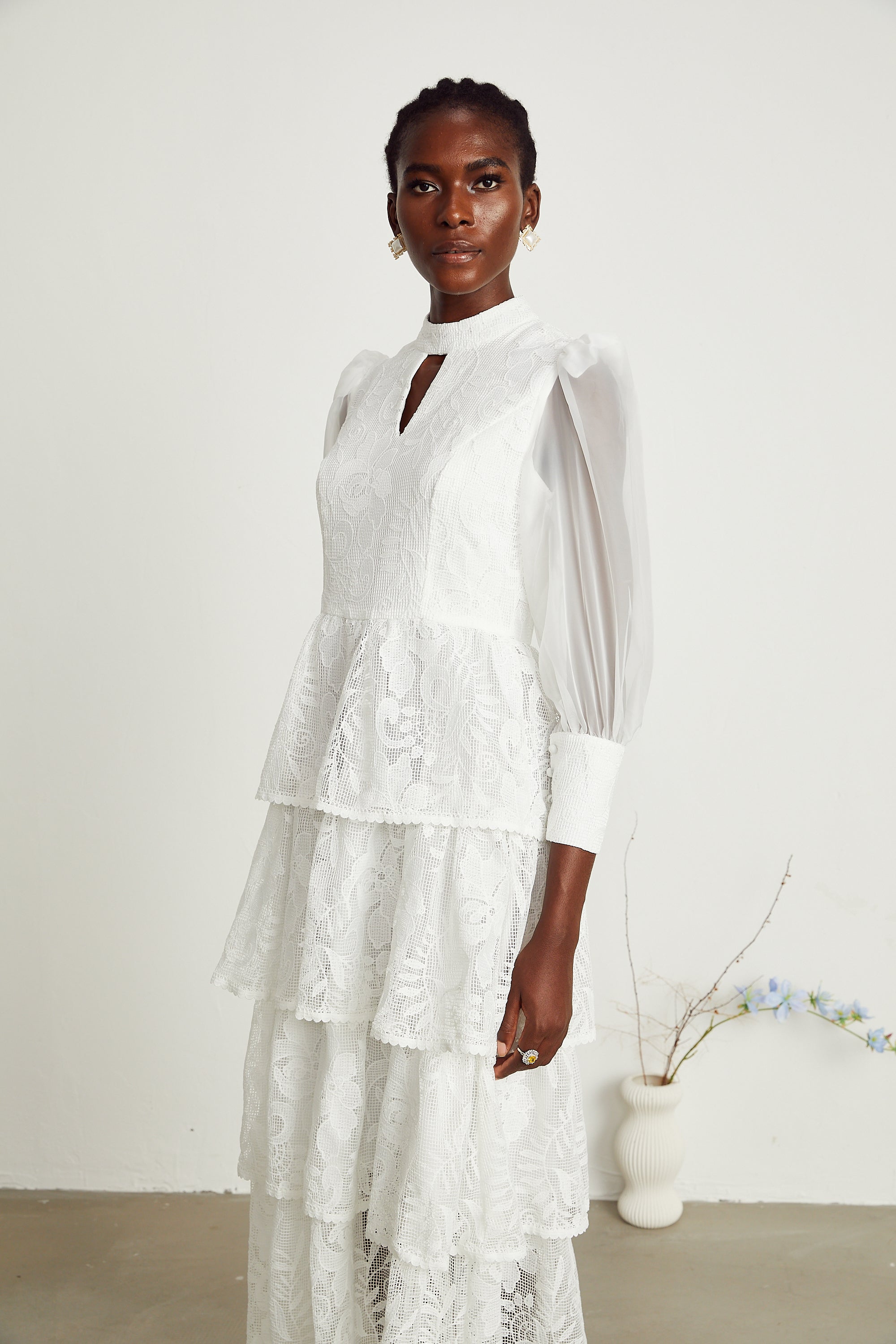 Carolina white floral-embroidered midi dress