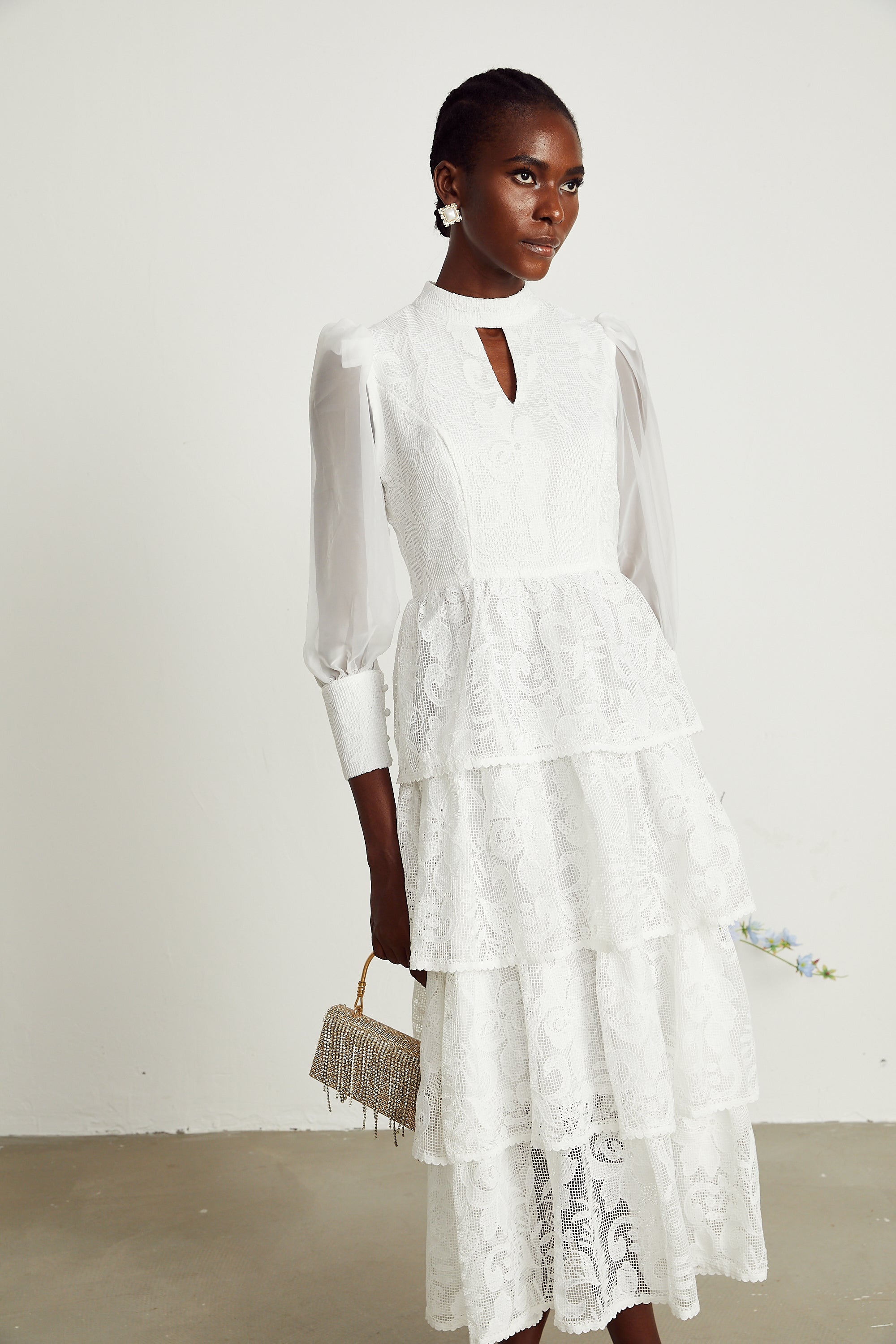 Carolina white floral-embroidered midi dress