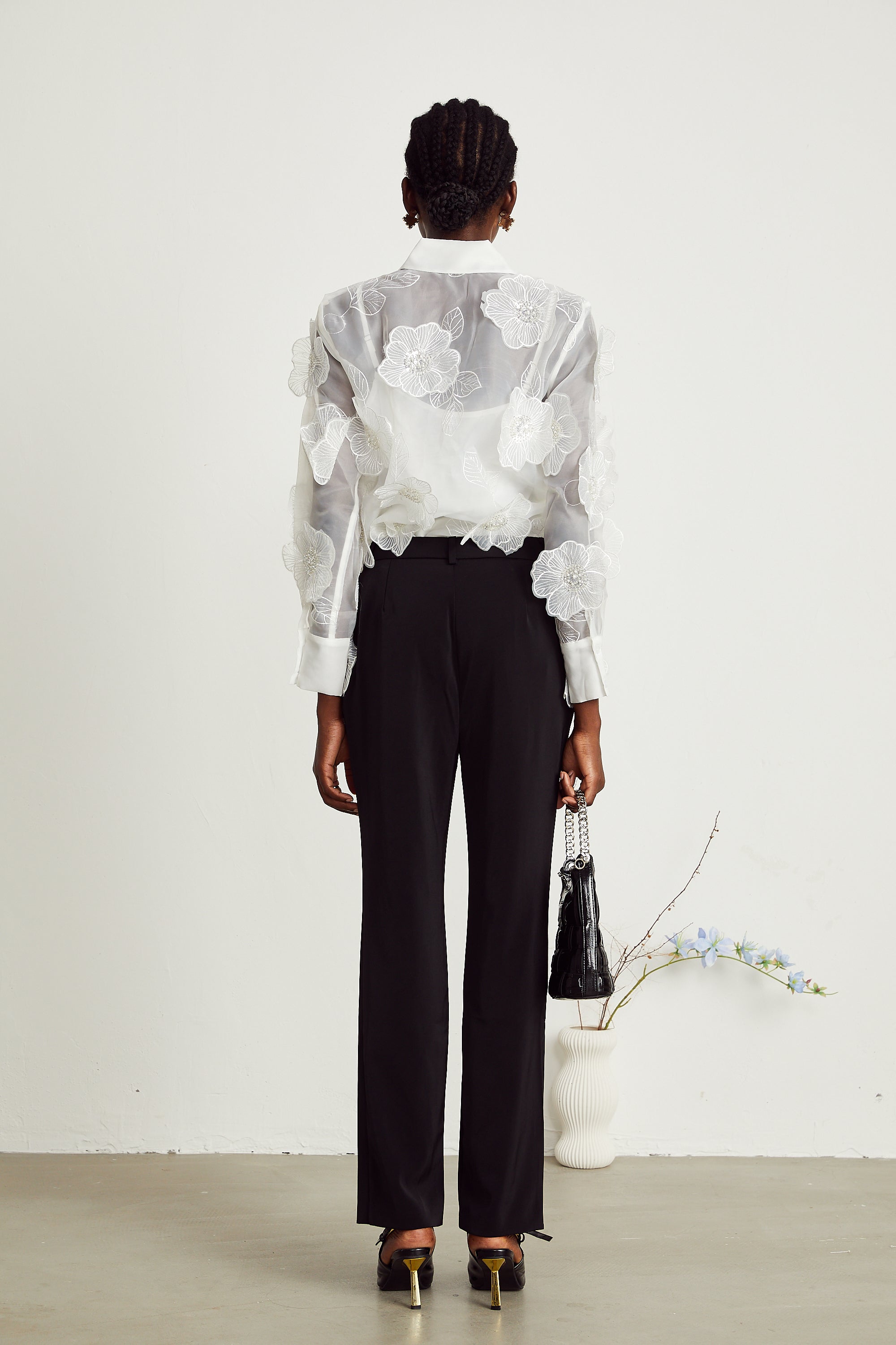 Béatrix white embellished semi-sheer shirt