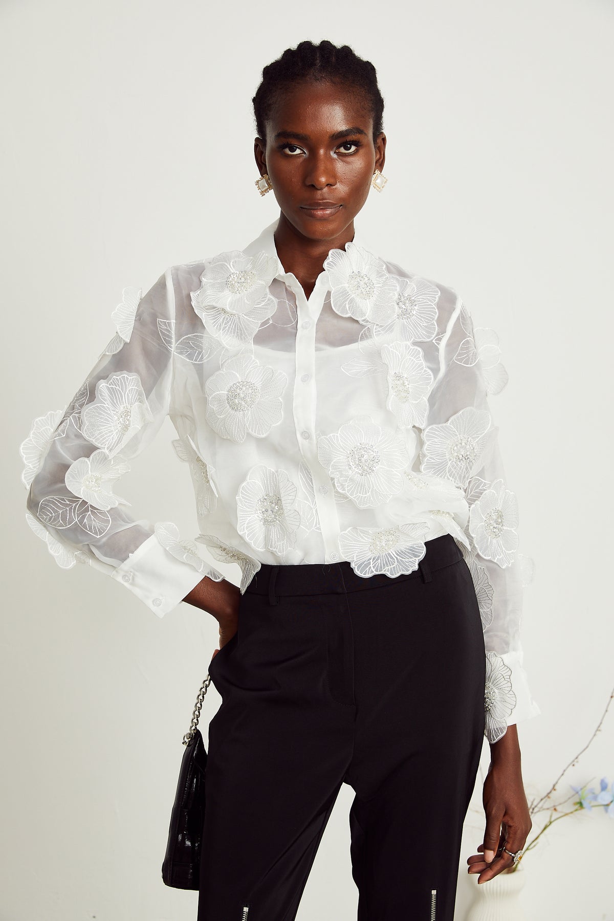 sovere enigma semi sheer shirt dress Béatrix White embellished semi-sheer shirt M / White
