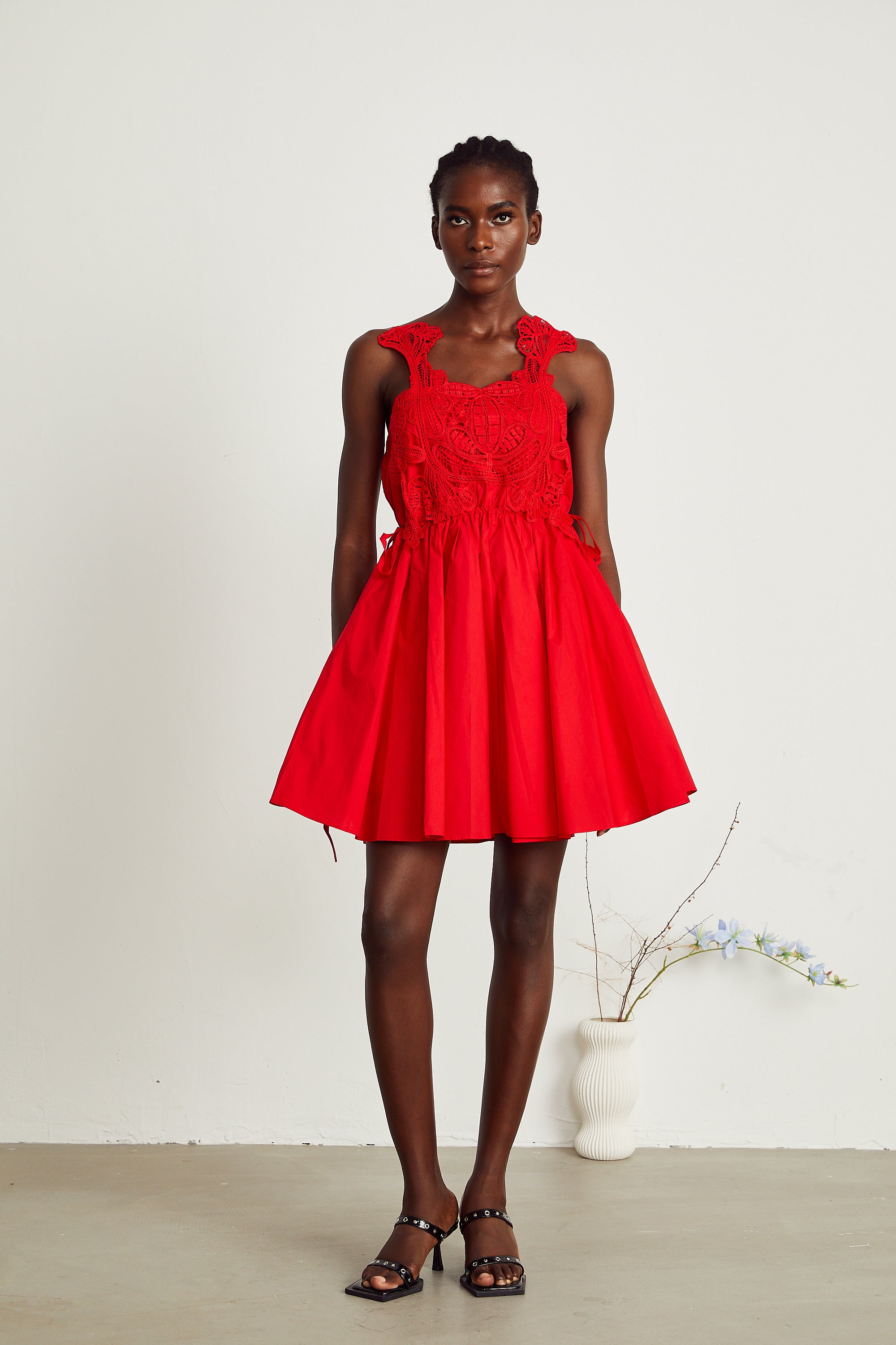 Wanda red lace-embroidered mini dress