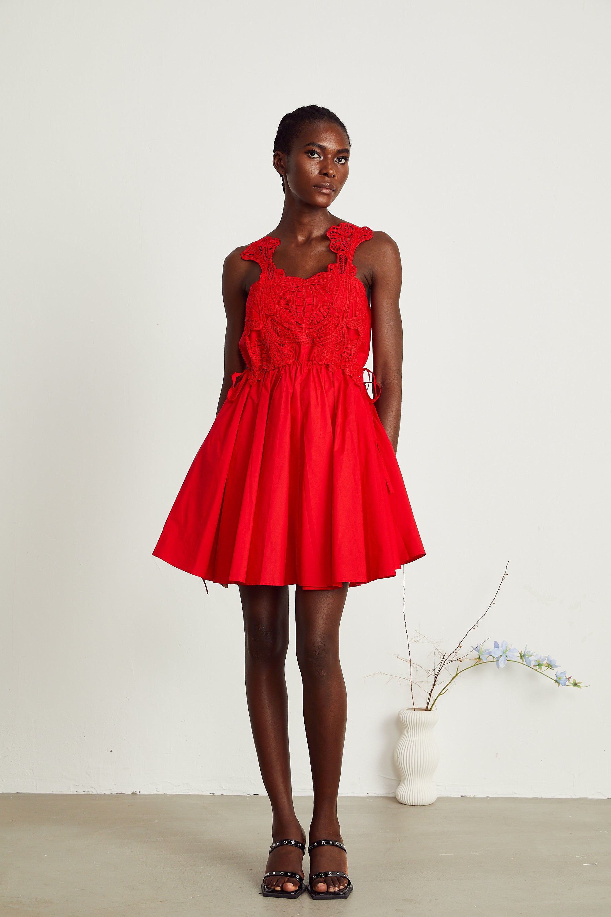 Wanda red lace-embroidered mini dress